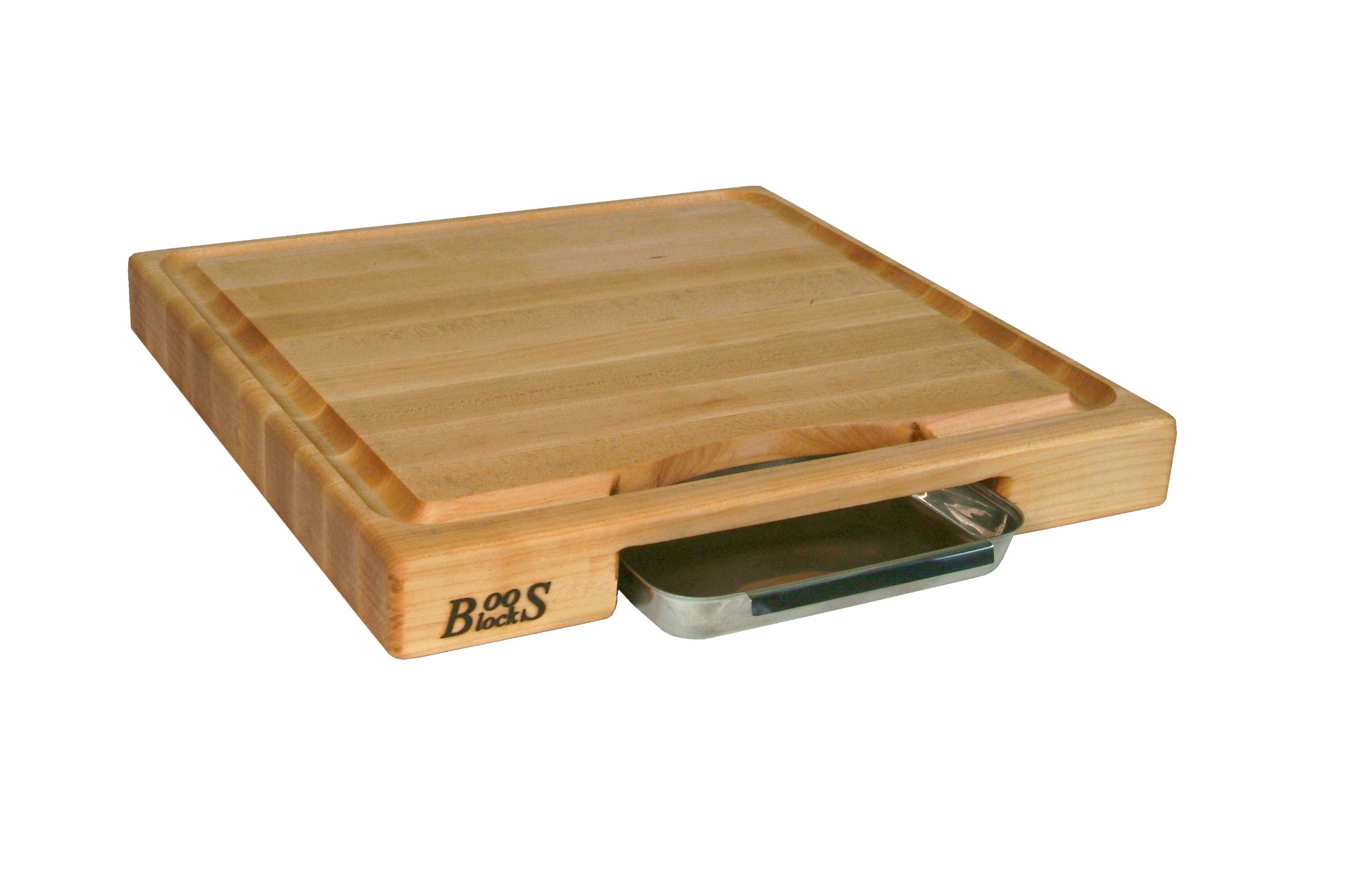 John Boos PM18180225-P Newton Prep Master 18x18 Inch Maple Wood Reversible Cutting Board with Juice Groove & Pan - Large Durable Kitchen Chopping Board for Meat, Vegetables & Meal Prep - Perfect for Chefs & Home Cooks