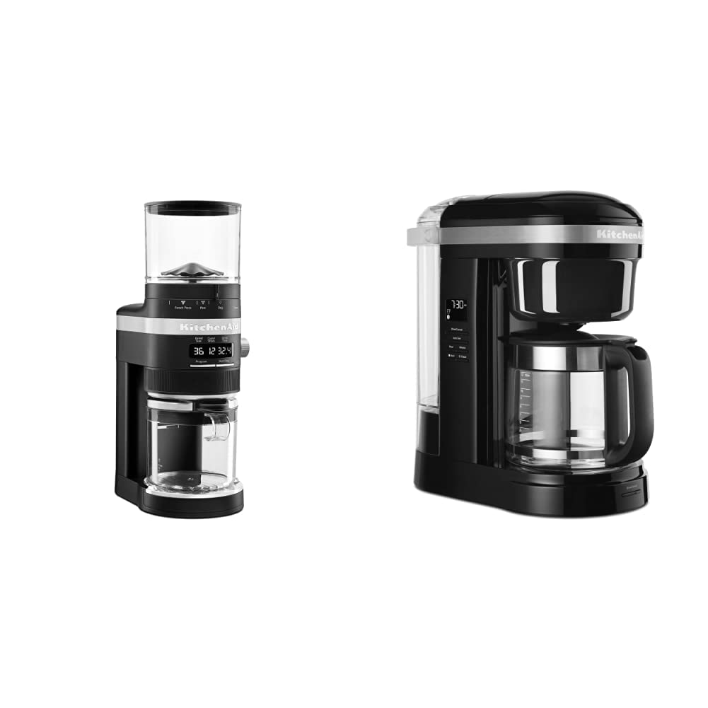 KitchenAid KCG8433 Burr Coffee Grinder & KCM1208OB 12-Cup Drip Coffee Maker with Spiral Showerhead - Onyx Black - Perfect for Home, Office, and Coffee Shop Use