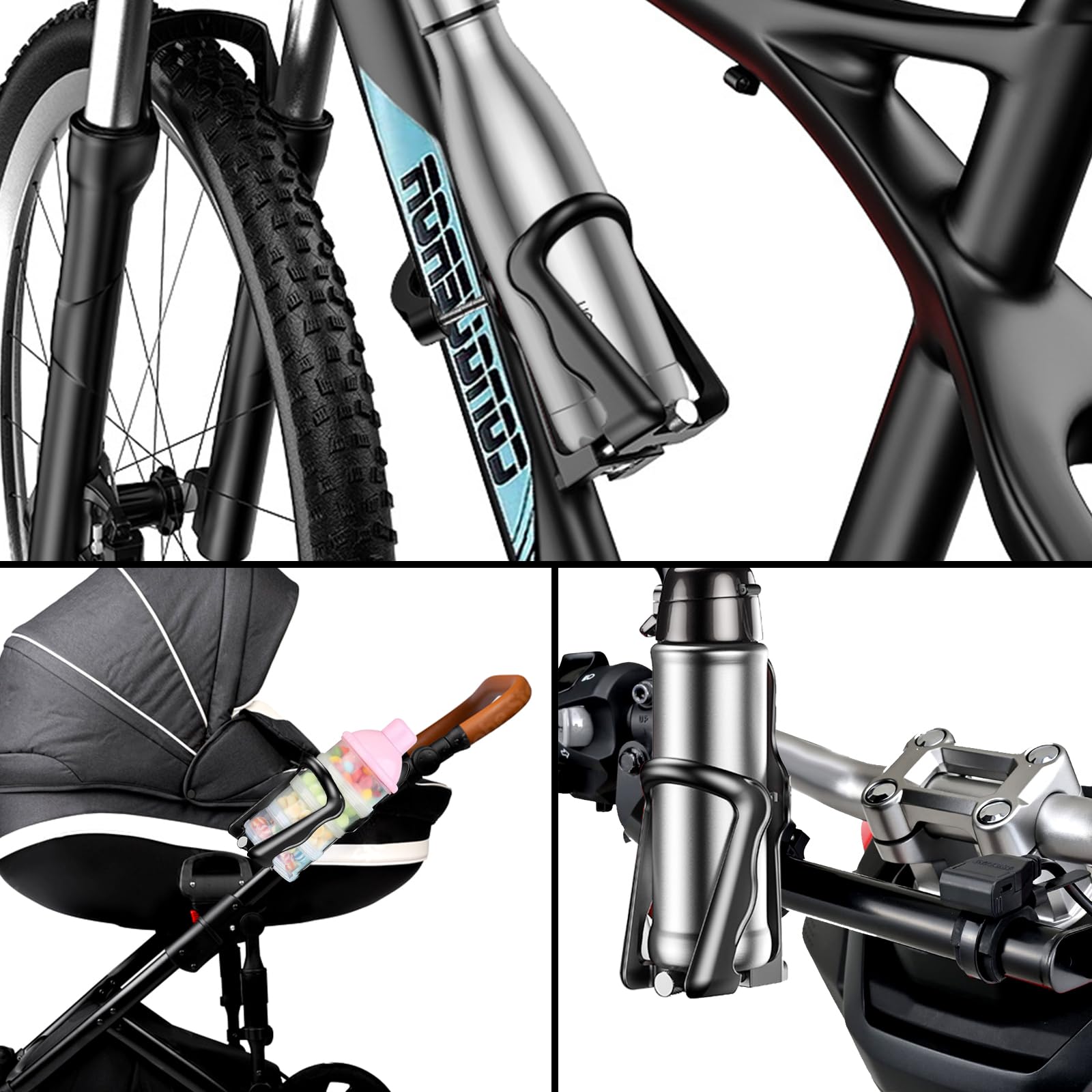 Adjustable Bike Water Bottle Holder - 360° Rotatable Cup Mount for Motorcycle & Bicycle Handlebars - Universal Nylon Cage Fits 2-2.7