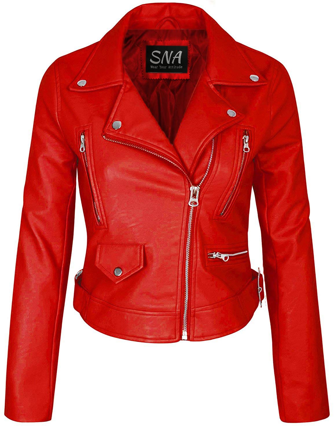 Stylish Women's Red Leather Jacket - Genuine Leather Motorcycle Jacket for Ladies | Perfect for Biker Fashion, Night Out & Winter Outerwear