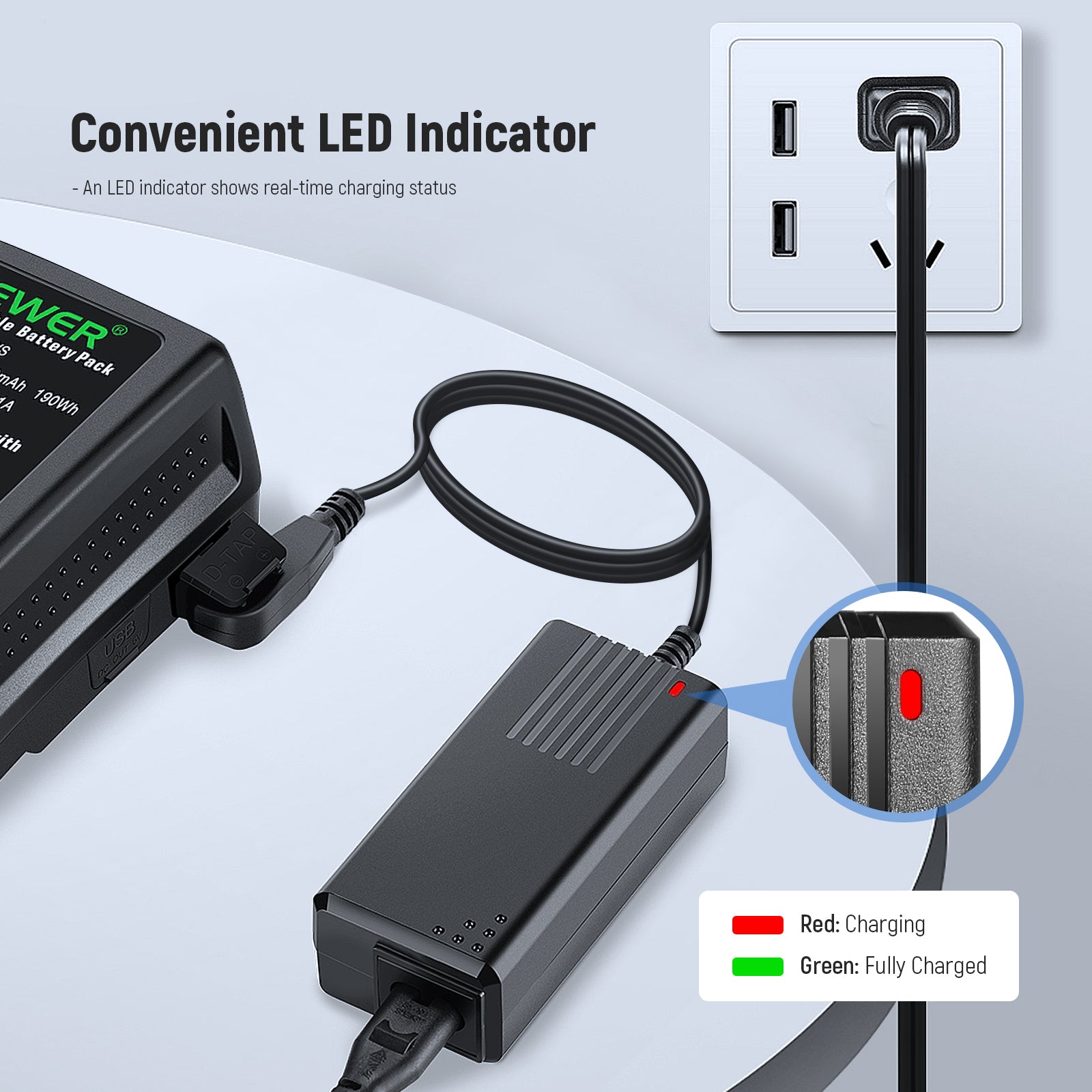NEEWER D-Tap Battery Charger - Fast & Reliable Power Solution for Cameras, LED Lights, and Video Equipment - Perfect for On-the-Go Filmmakers and Photographers