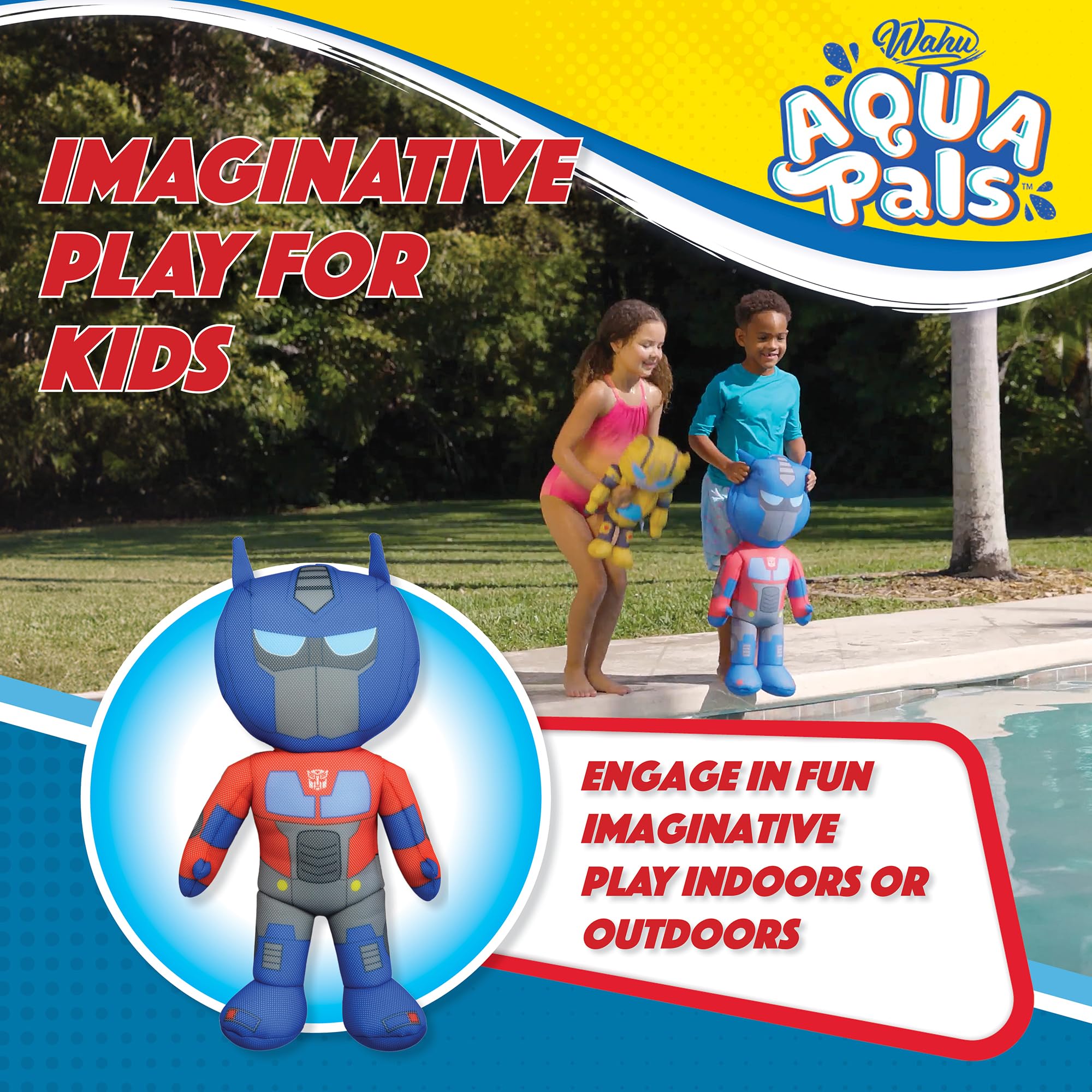Wahu Aqua Pals Hasbro Transformers Optimus Prime Large Plush Water Toy - Pool, Beach, Backyard, Bathtub & Indoor Water Play for Kids | Fun Bath Time & Outdoor Splash Activities