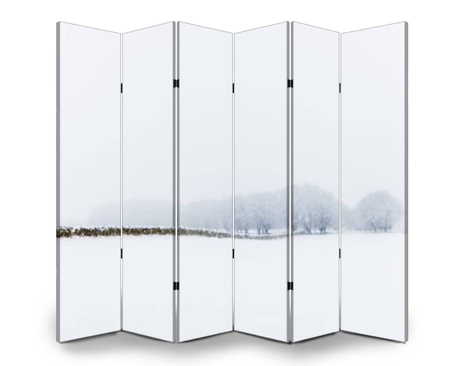 VDSRYGMLB Wooden Room Divider - 6-Panel Folding Privacy Screen with Scottish Winter Forest Mist Canvas Design, Dual-Sided Wall Partition for Home & Office Decor | Perfect for Living Rooms, Bedrooms & Studio Spaces
