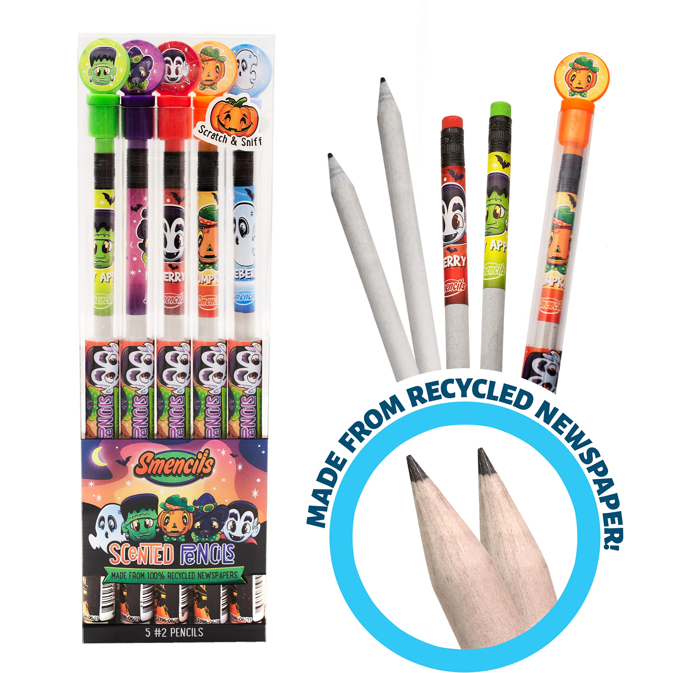 Scentco Halloween Smencils (2 Pack) - HB #2 Scented Pencils, 5 Count, Fun Gifts for Kids, School Supplies, Classroom Rewards - Perfect for Halloween Parties, School Activities & Creative Writing
