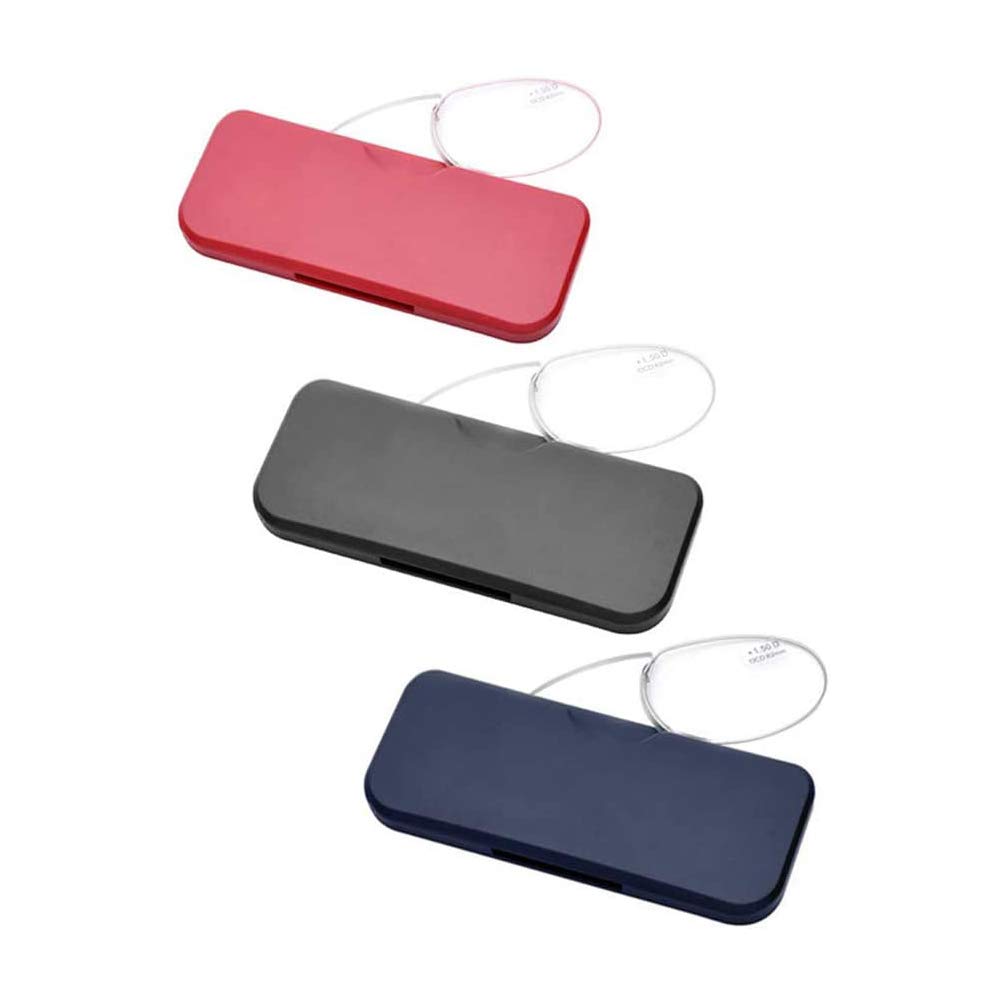 Portable Reading Glasses +2.50 Blue - Lightweight Armless Readers with Nose Clip & Protective Case - Perfect for Travel, Office, and Everyday Reading