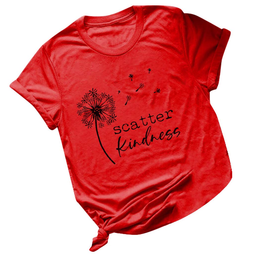 Women's Dandelion Print Crew Neck T-Shirt - Plus Size Casual Summer Crop Top | Flowy & Sexy Tee for Everyday Wear, Beach Outings & Date Nights