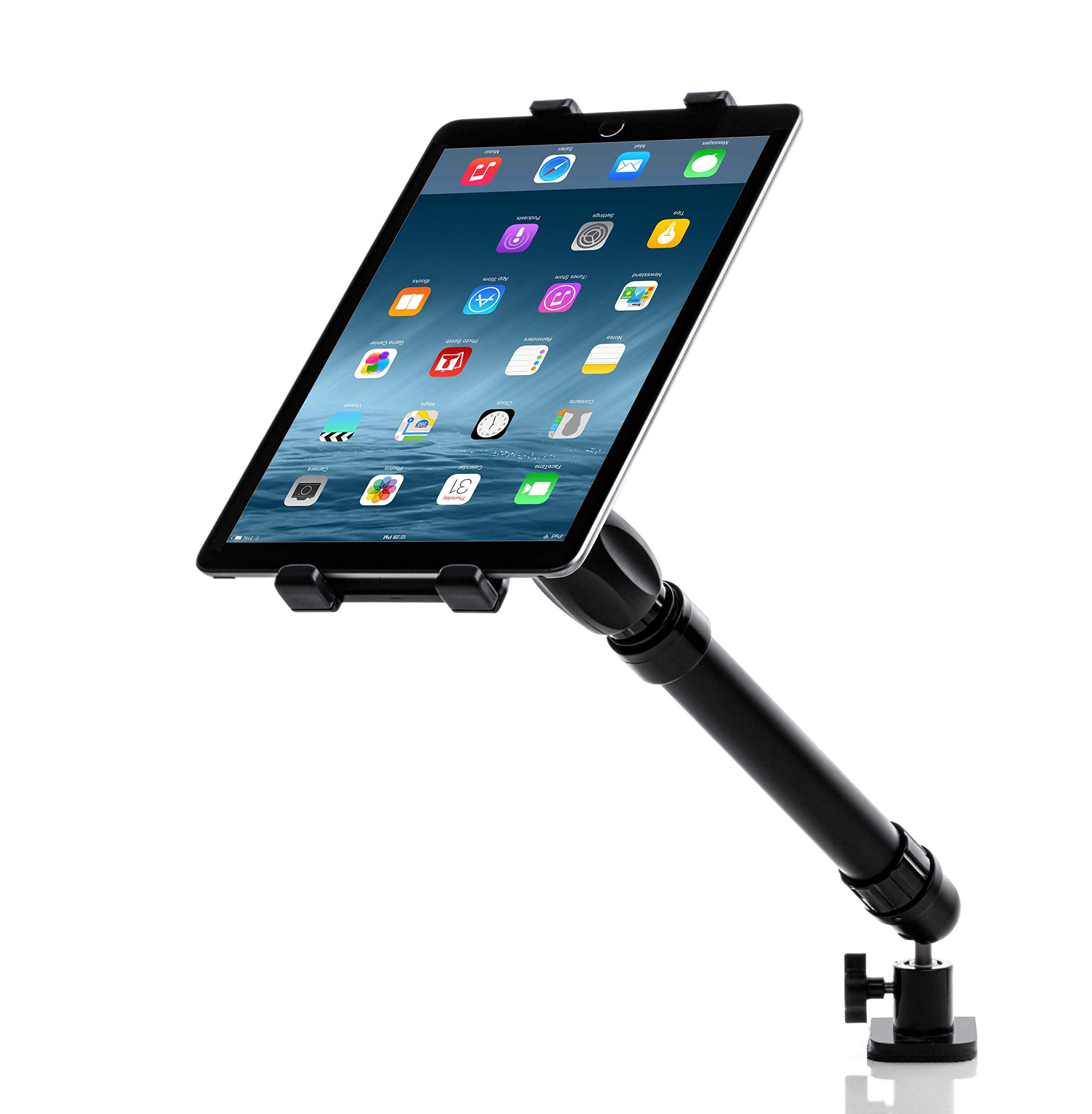 ZMC Industrial Universal Tablet Stand with C-Clamp Mounting Base - Adjustable Phone & iPad Holder for Desk, Kitchen, Office, and Workshop Use
