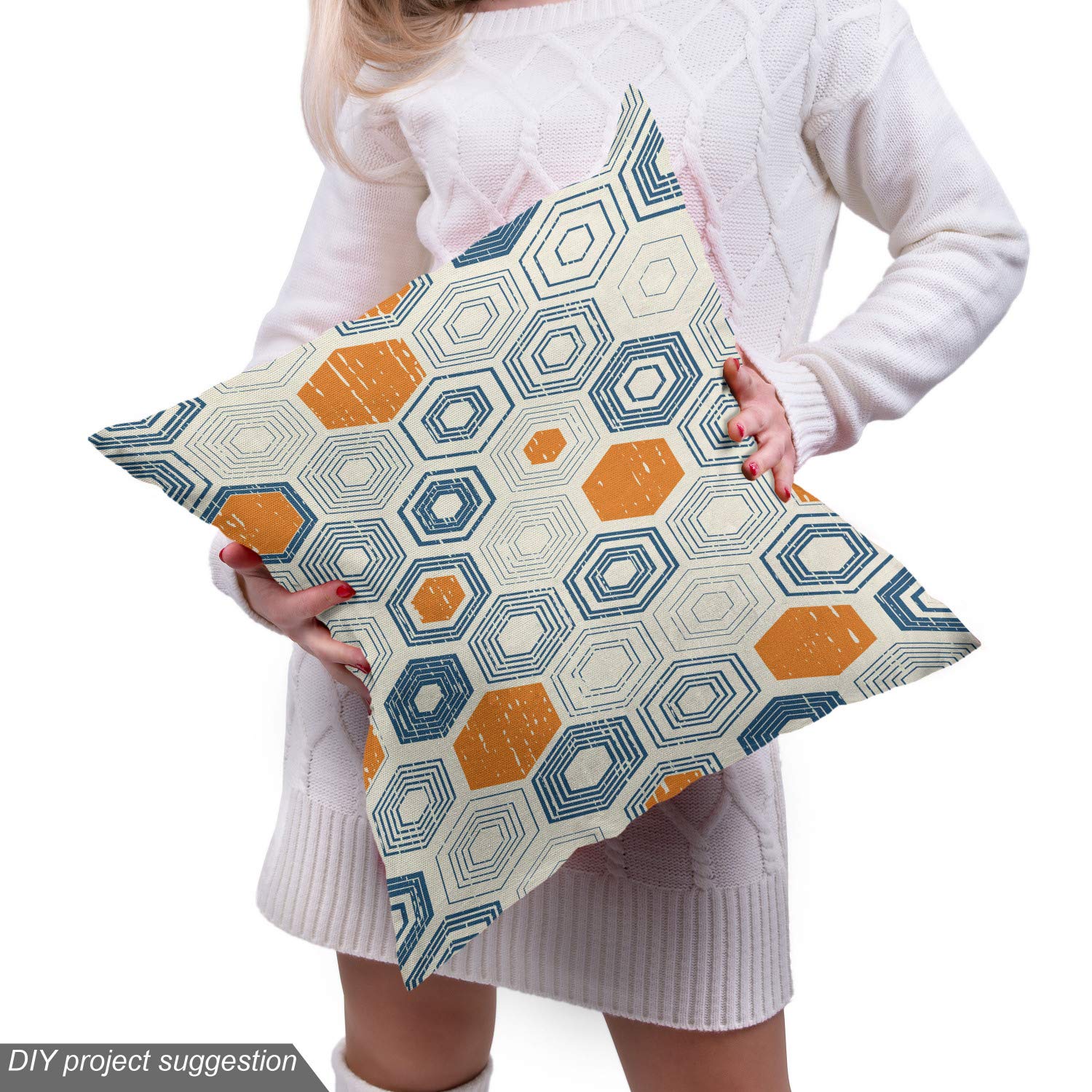 Ambesonne Grunge Fabric by The Yard - Bullseye Hexagon Pattern with Distressed Backdrop in Pale Navy Blue | 10 Yards Upholstery Material for DIY Home Decor, Curtains, Pillows & Craft Projects