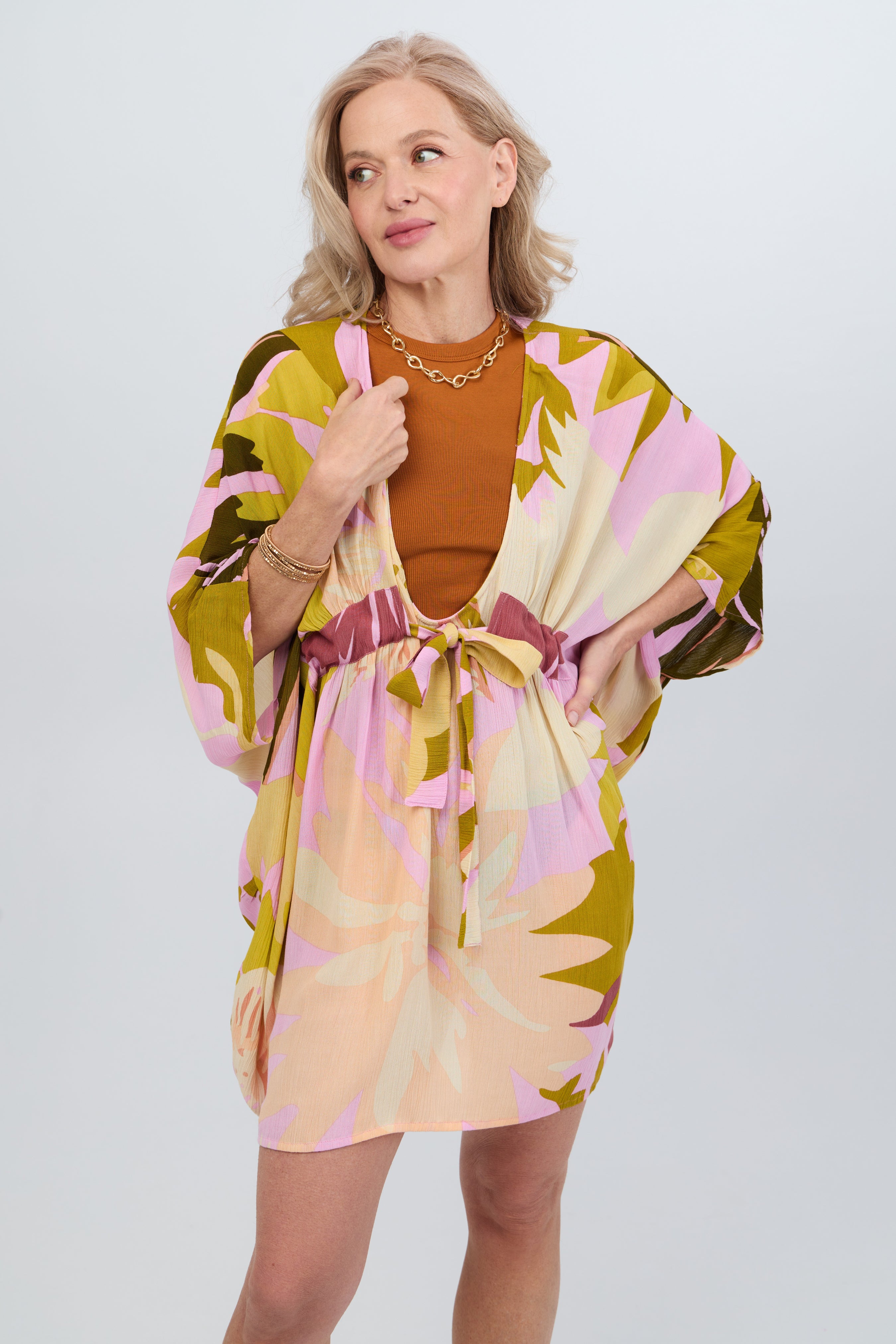 Stylish Multicolor Floral Short Kaftan Dress - Lightweight Summer Beach Cover Up for Women - Perfect for Vacation, Poolside, and Boho Fashion