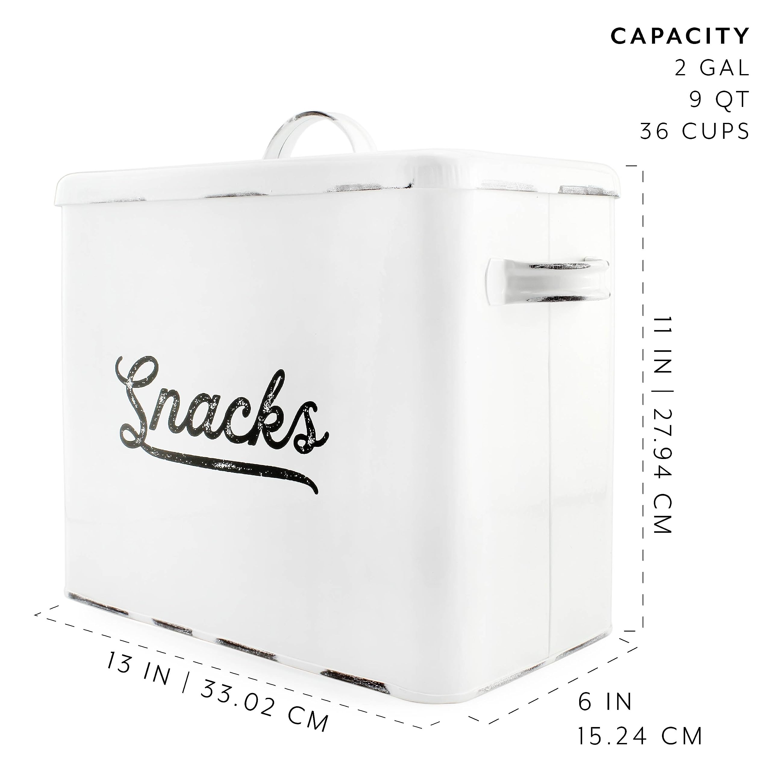 AuldHome Rustic White Enamel Snack Bin - Single Serving Snack Container for Kitchen, Pantry & Party | Perfect for Chips, Nuts, Candy & Snack Storage