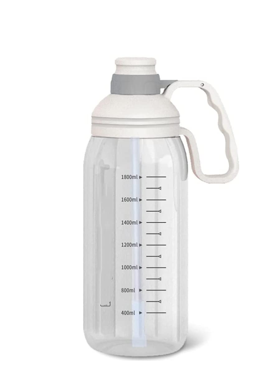 1800ML Large Capacity Sports Water Bottle with Straw - BPA Free, Leak Proof, Durable Fitness Water Jug for Gym, Hiking & Outdoor Activities - Portable 1.8L Water Cup (White) - Ideal for Workouts, Running & Travel