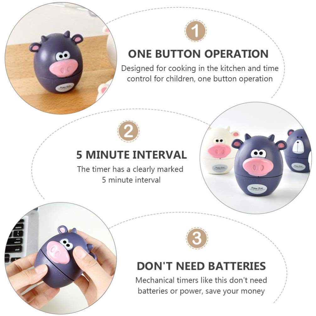 Hemoton Manual Kitchen Timer - Cartoon Cow Mechanical Cooking Timer with Alarm, Home & Office Desktop Decor - Perfect for Baking, Cooking, Study Sessions and Time Management