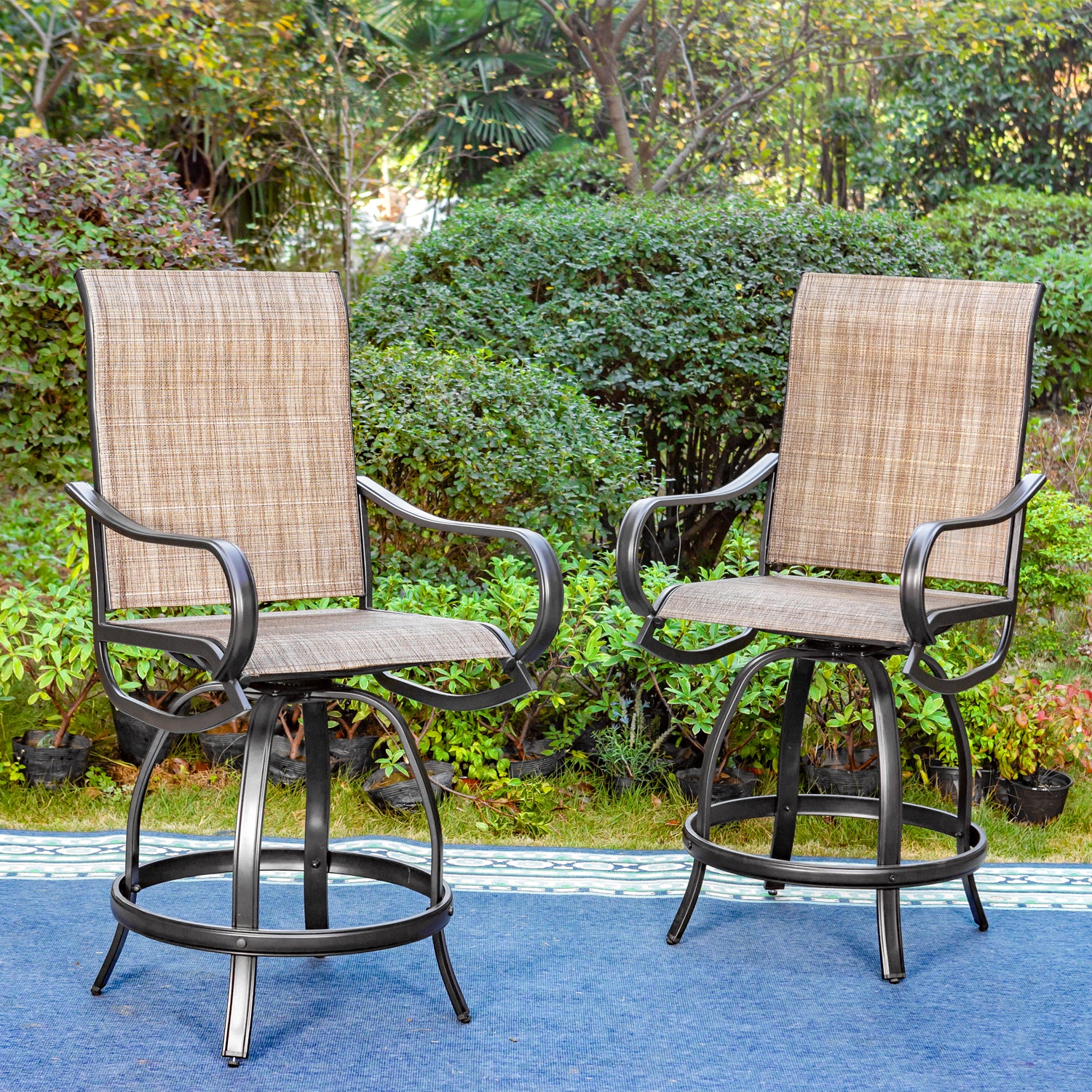 Sophia & William 2-Piece Textilene Swivel Bar Stools with Reinforced Base - Durable Outdoor Patio Furniture for Backyard, Poolside & Garden Relaxation