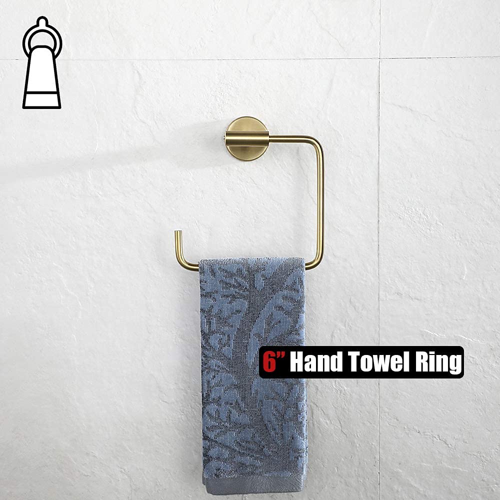 Brushed Gold Towel Ring - Stainless Steel Bathroom Holder for Showers