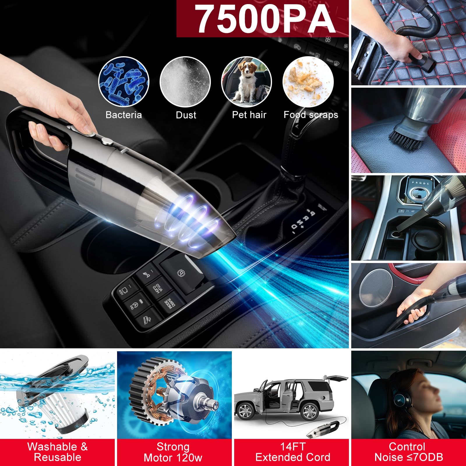 44Pcs Car Wash Cleaning Kit with Detailing Brushes, Car Vacuum Drill Brush Set, Collapsible Bucket, Windshield Cleaner, Tire Brush & Microfiber Towels - Complete Interior & Exterior Car Detailing Kit for DIY Auto Care, Vehicle Maintenance & Professional Detailing