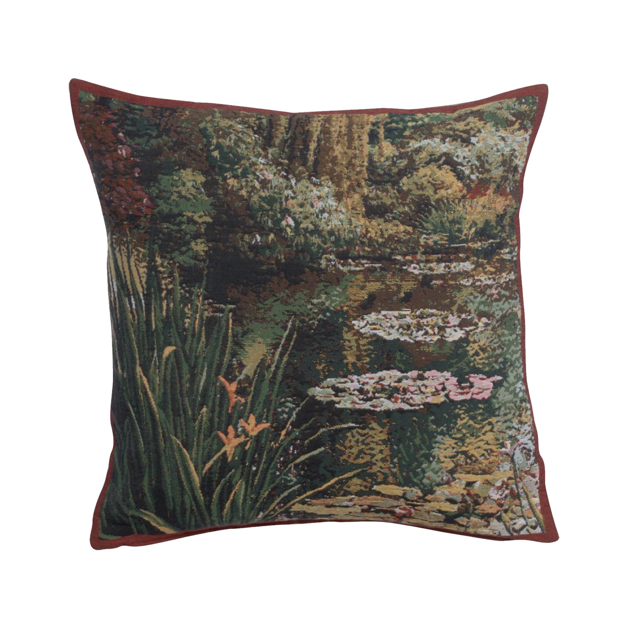 Charlotte Home Furnishings 17x17 Inch Greenery Monet Garden Decorative Throw Pillow Cover - European Cotton Jacquard Woven Cushion Case for Sofa, Bed & Living Room - Perfect for Modern Home Decor, Farmhouse Style & Cozy Interior Design