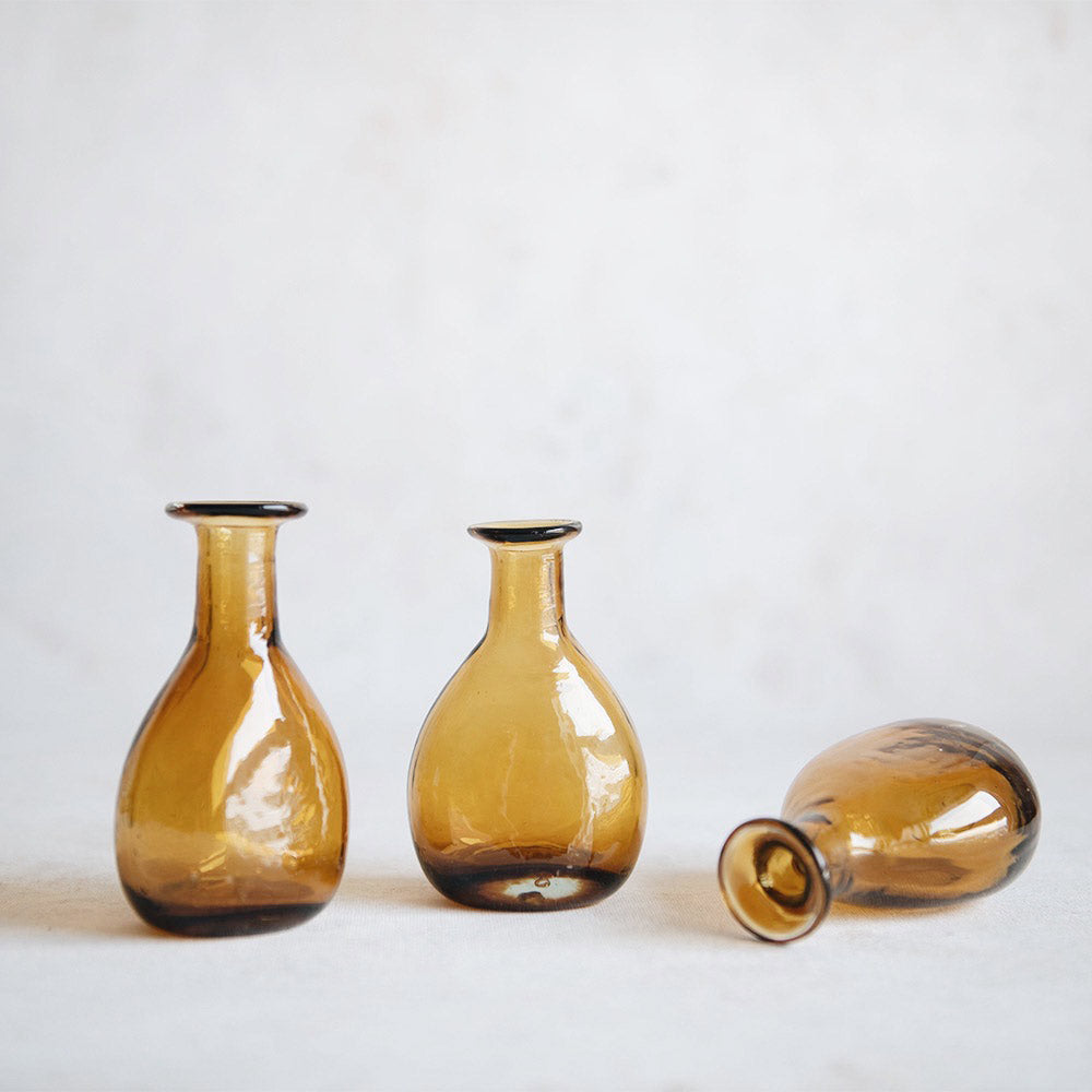 Handblown Glass Bud Vase - Small Amber Glass Vase for Flowers, Home Decor, Wedding Centerpieces & Table Decorations