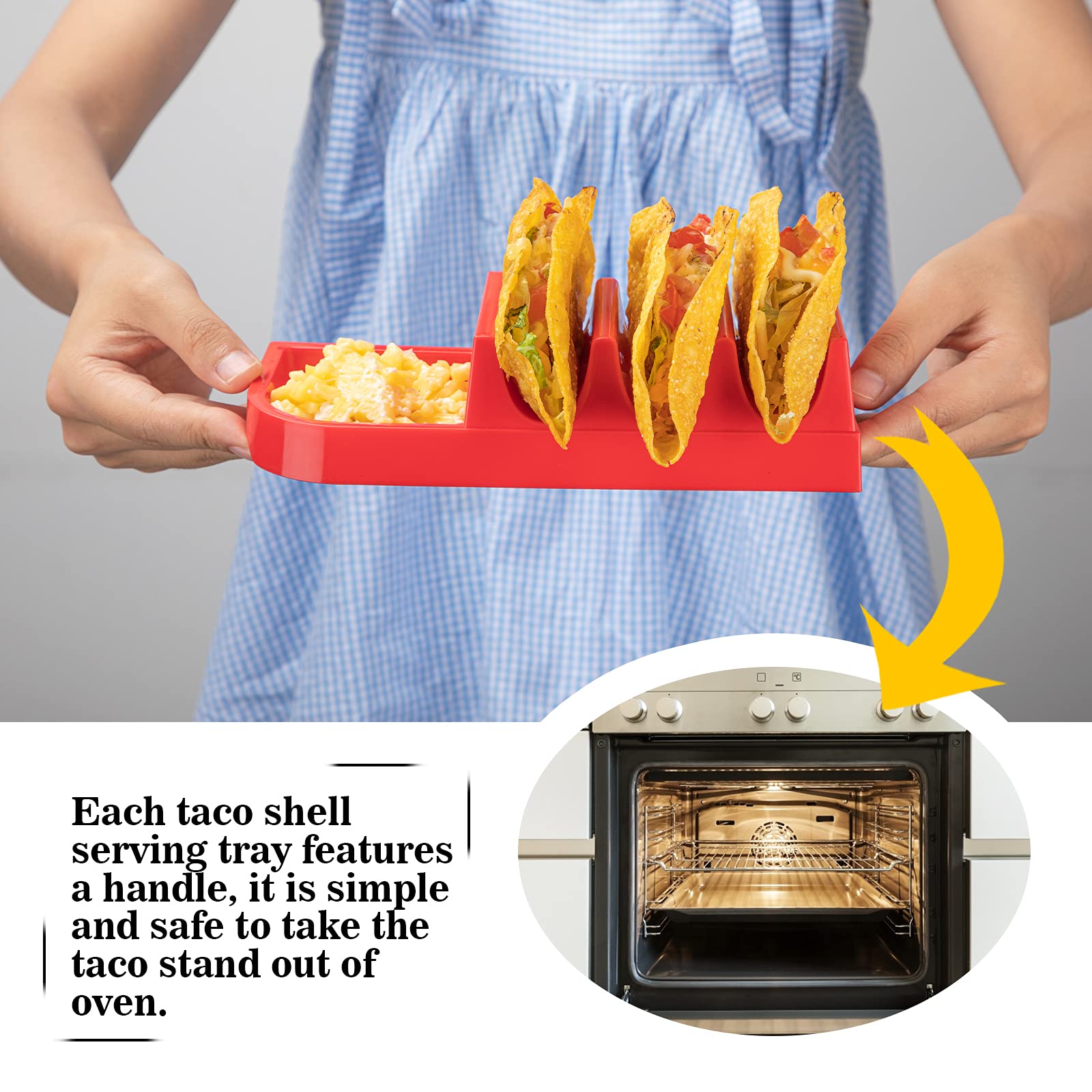 4-Pack Taco Holders Set - Sturdy Taco Shell Stands & Serving Tray for Taco Bar, Party Night, Taco Tuesday & Family Dinner - Red (Perfect for Mexican-Themed Parties & Casual Dining)