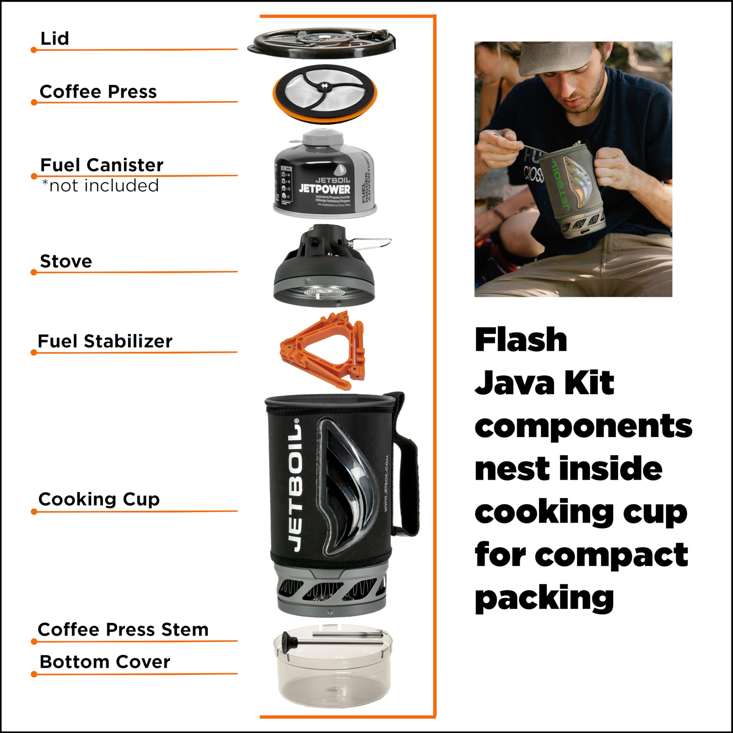 Jetboil Flash Java Kit - Portable Camping Stove & Backpacking Cooking System with Silicone French Press Coffee Maker - Perfect for Outdoor Adventures, Hiking & Travel