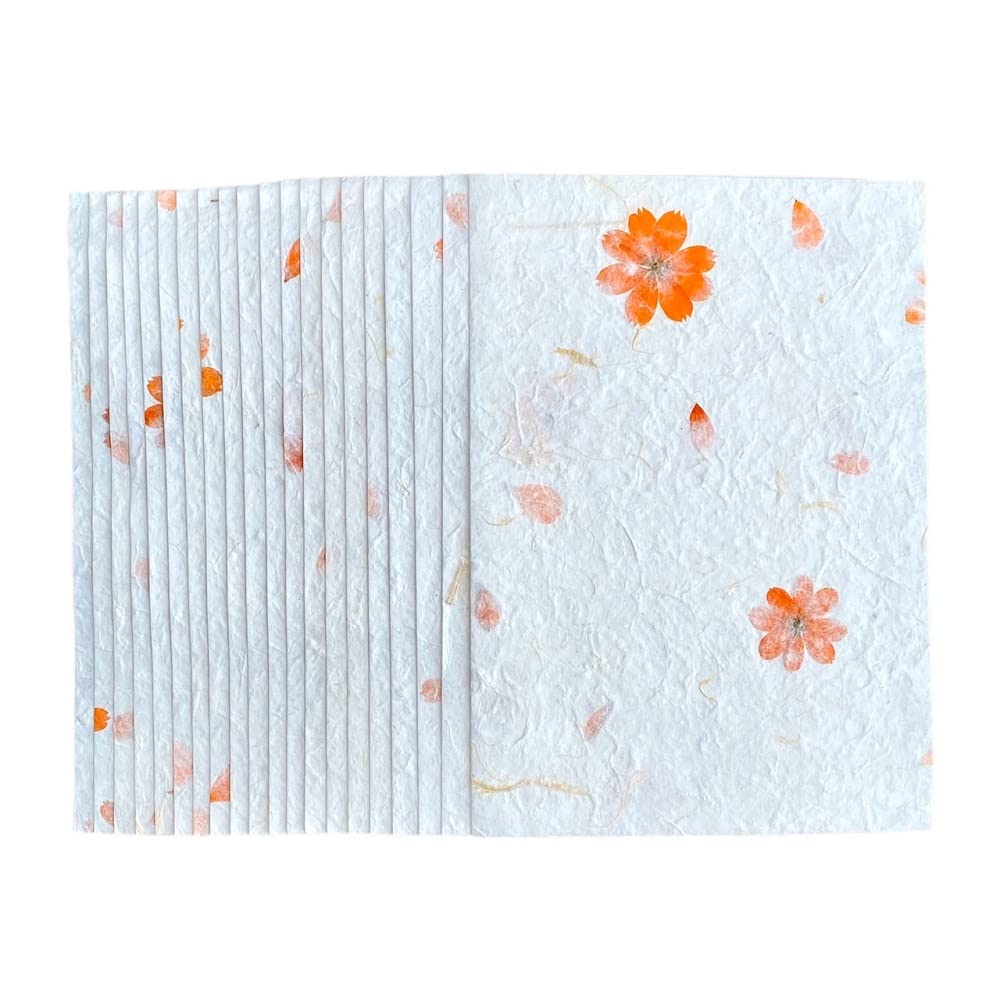 Handmade A4 Thick Mulberry Paper Sheets with Orange Starburst Flowers - 20pcs for Painting, Writing, Card Making, Scrapbooking & DIY Crafts - Perfect for Art Projects, Wedding Invitations & Home Decor