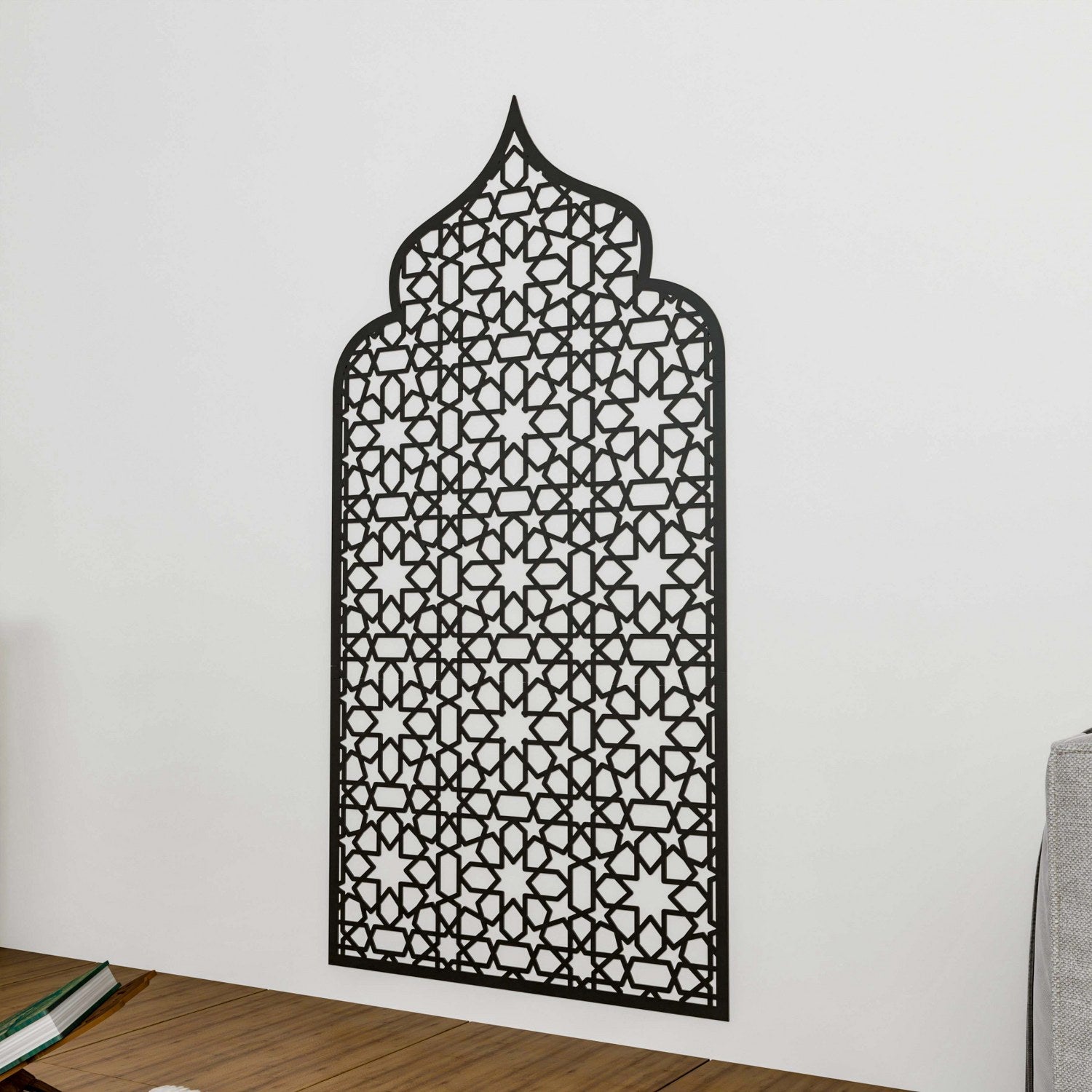 Handcrafted Prayer Space Mihrab with Intricate Geometric Design & 8-Pointed Star Motif - Perfect for Home Mosques, Islamic Decor, and Spiritual Meditation Areas