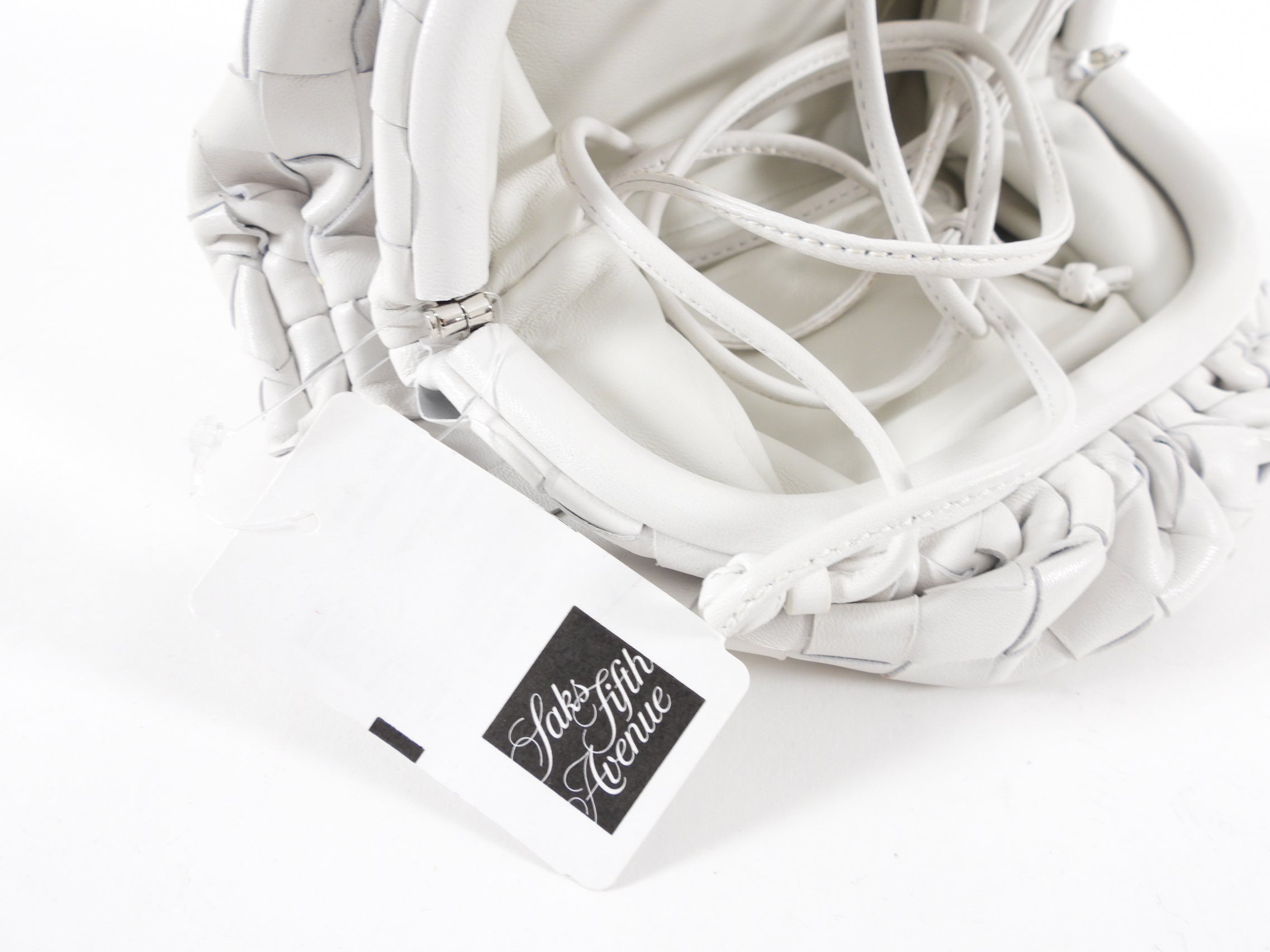 Bottega Veneta White Intrecciato Leather Mini The Pouch Bag - Luxury Crossbody Clutch for Women | Perfect for Evening Parties, Weddings & Date Nights