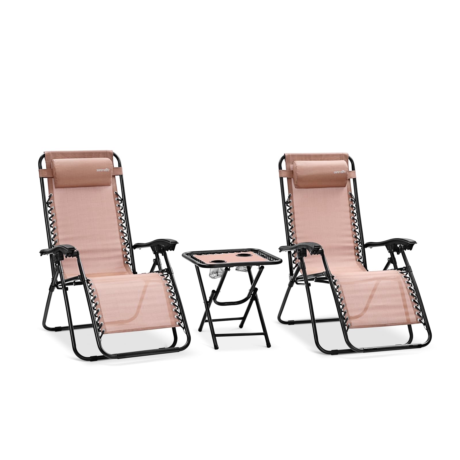 SereneLife Zero Gravity Lounge Chair - Portable Outdoor Recliner with Adjustable Backrest, Cream - Perfect for Patio, Beach, Poolside & Backyard Relaxation
