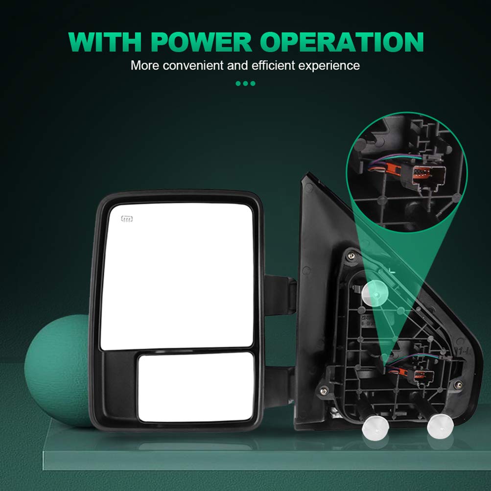 AUTOMUTO Power Heated Towing Mirrors with Turn Signal & Puddle Light - Chrome Housing for 2004-2014 Ford F-150 (Driver & Passenger Side) - Perfect for Night Driving & Heavy-Duty Towing