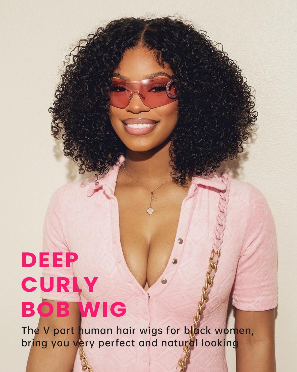 MEGALOOK V Part Human Hair Wig for Black Women - 14 Inch U Part Curly Bob Wig 180% Density Deep Wave No Glue No Sew In Half Wig | Perfect for Daily Wear, Parties & Special Occasions