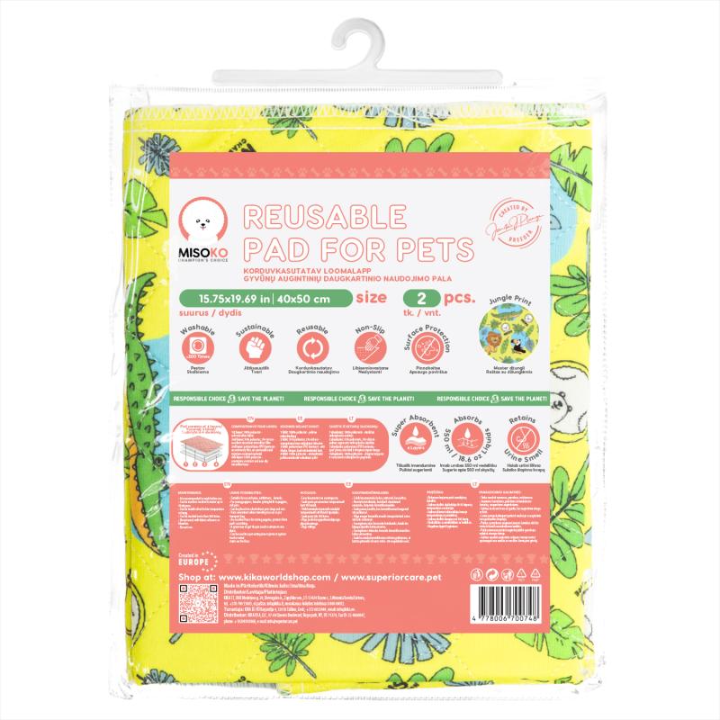 Misoko Reusable Pet Pads with Lion Design, Yellow Color, 2-Pack - Absorbent & Washable for Dogs, Cats, Puppies - Perfect for Crate Training, Bedding & Travel Use