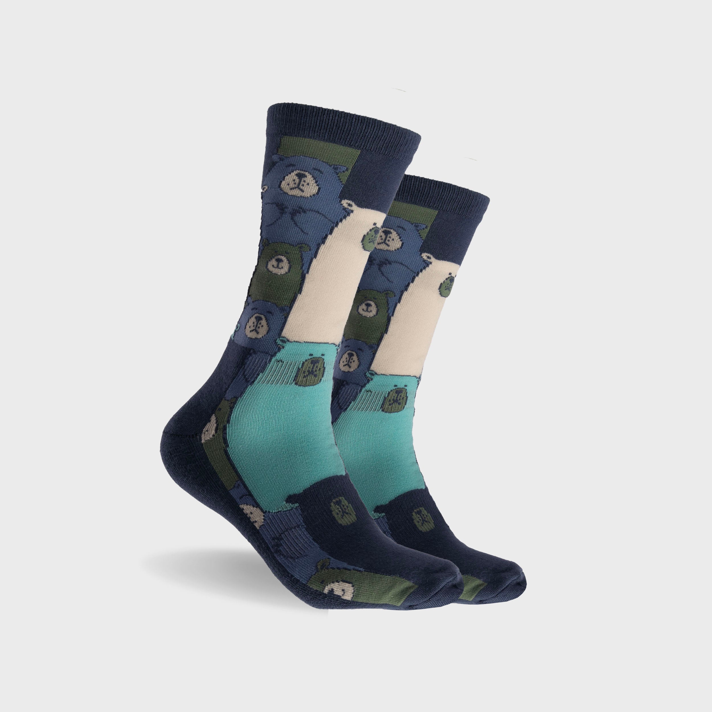 Men's Comfortable Bamboo Crew Socks with Bears Design - Soft & Breathable for Everyday Wear, Hiking, and Casual Outfits