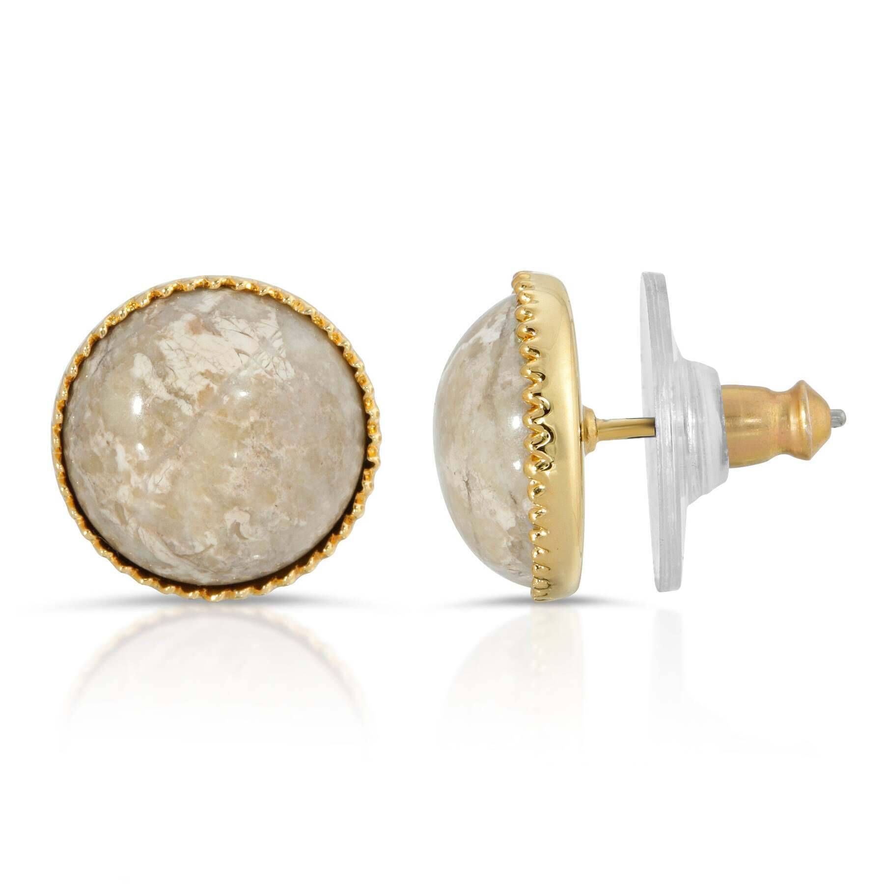 1928 Jewelry Classic Round Riverstone Gemstone Stud Earrings for Women - Natural Stone Earrings for Everyday Wear & Special Occasions