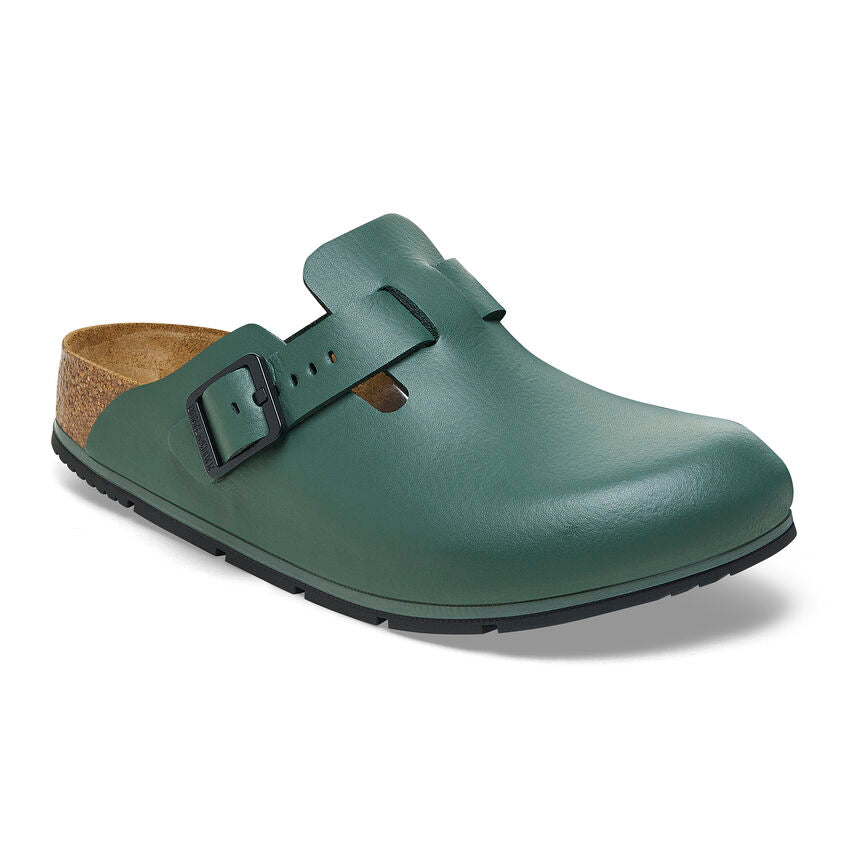 Birkenstock Boston Pro Leather Clogs for Men & Women | Soft Footbed Sandals in Thyme | Comfortable House Shoes for Home, Office & Casual Wear