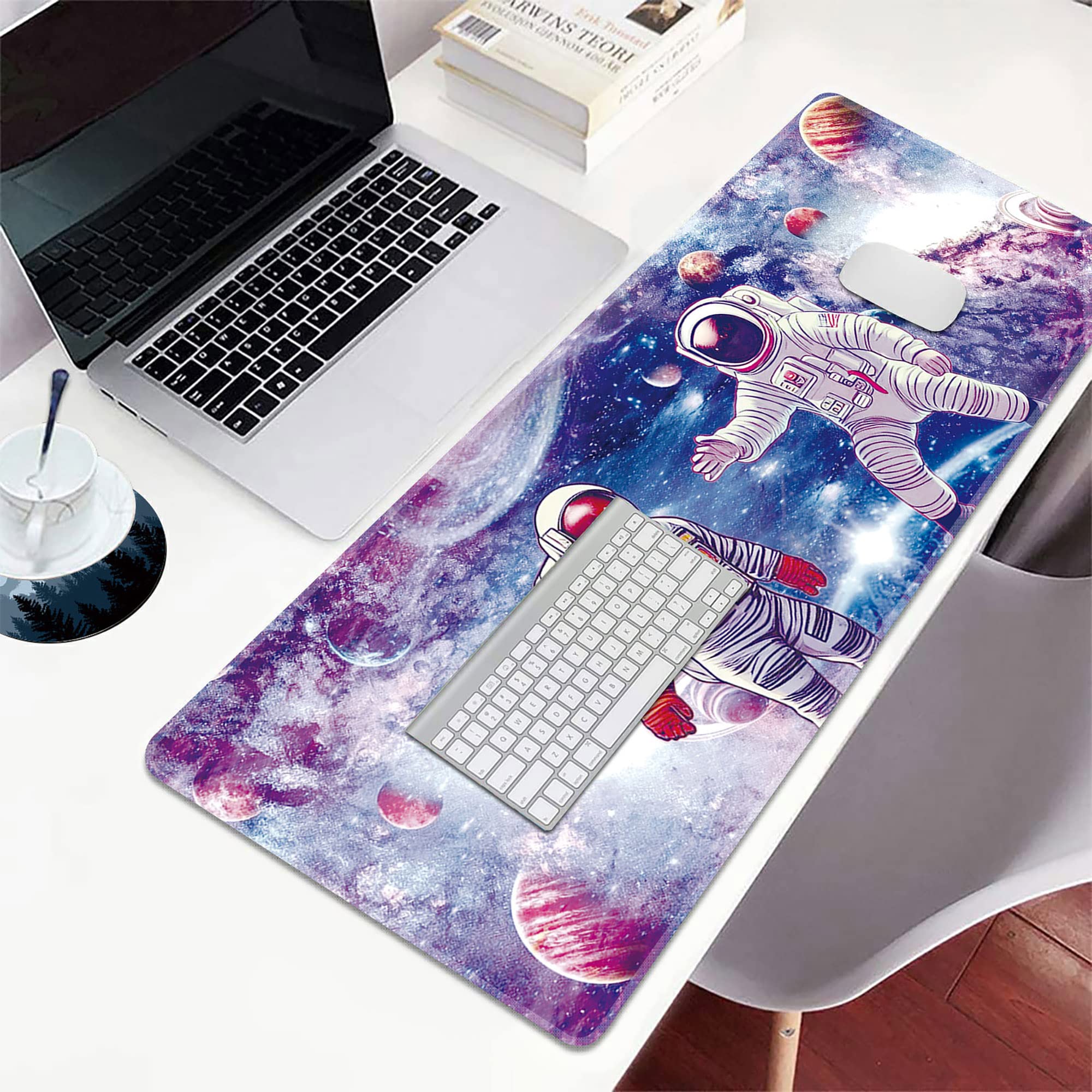 XXL Gaming Mouse Pad with Stitched Edges (31.5x11.8 Inch) - Non-Slip Desk Mat for Keyboard & Mouse, Space Universe Design - Perfect for PC Gaming, Office Work & Home Computer Setup