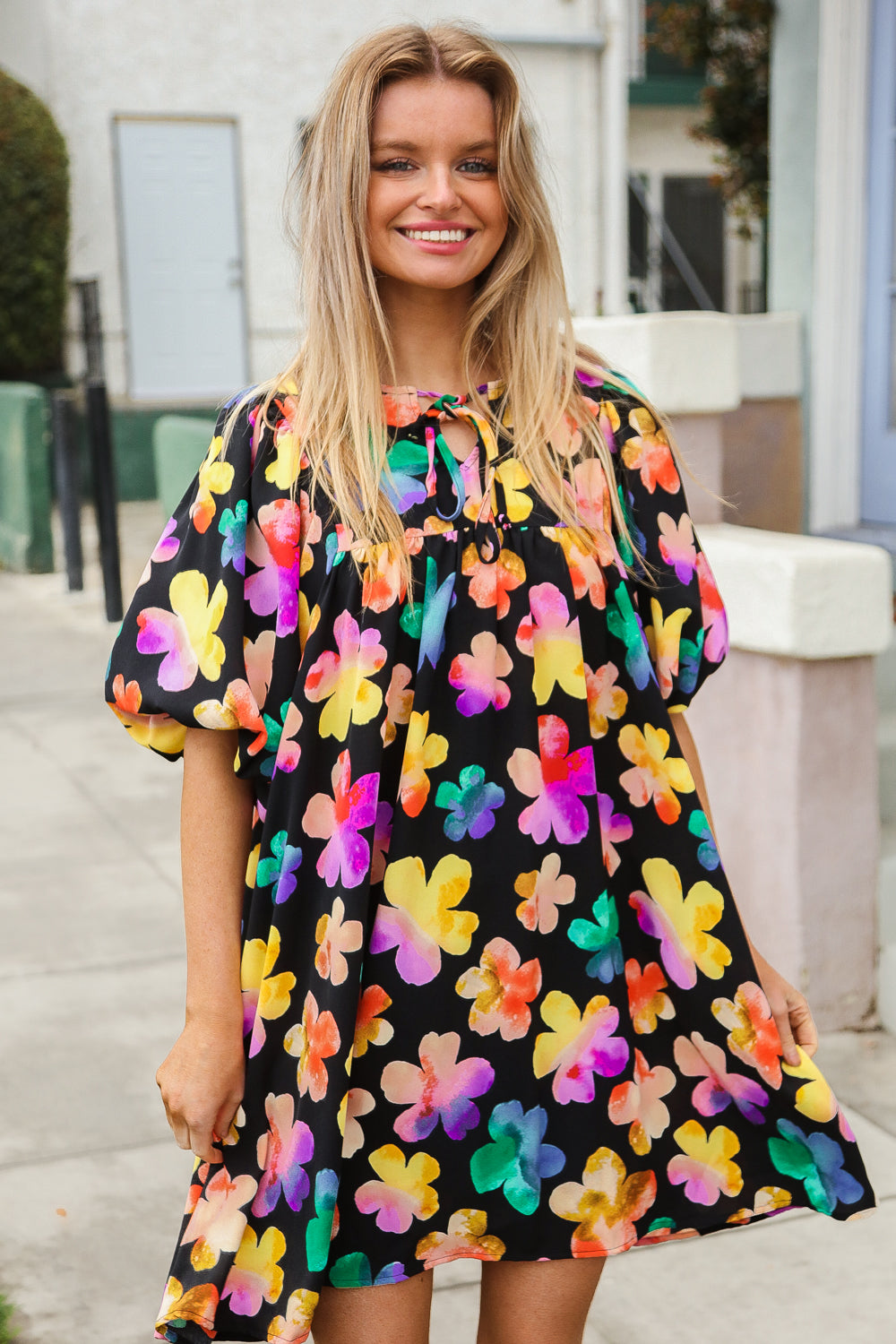 Adorable Floral Babydoll Dress with Ribbon Bow Tie & Pockets | Cute Casual Summer Dress for Women | Perfect for Parties, Dates & Outdoor Events
