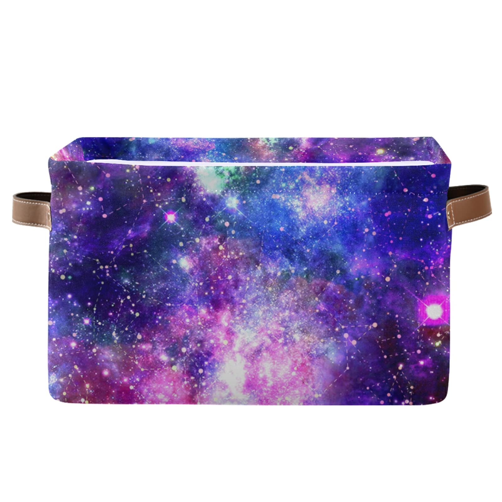 Galaxy Space Star Nebula Storage Bins - 2 Pack Collapsible Canvas Storage Baskets with Handles for Toys, Clothes & Home Organization - Perfect for Bedroom, Closet, Office & Shelves