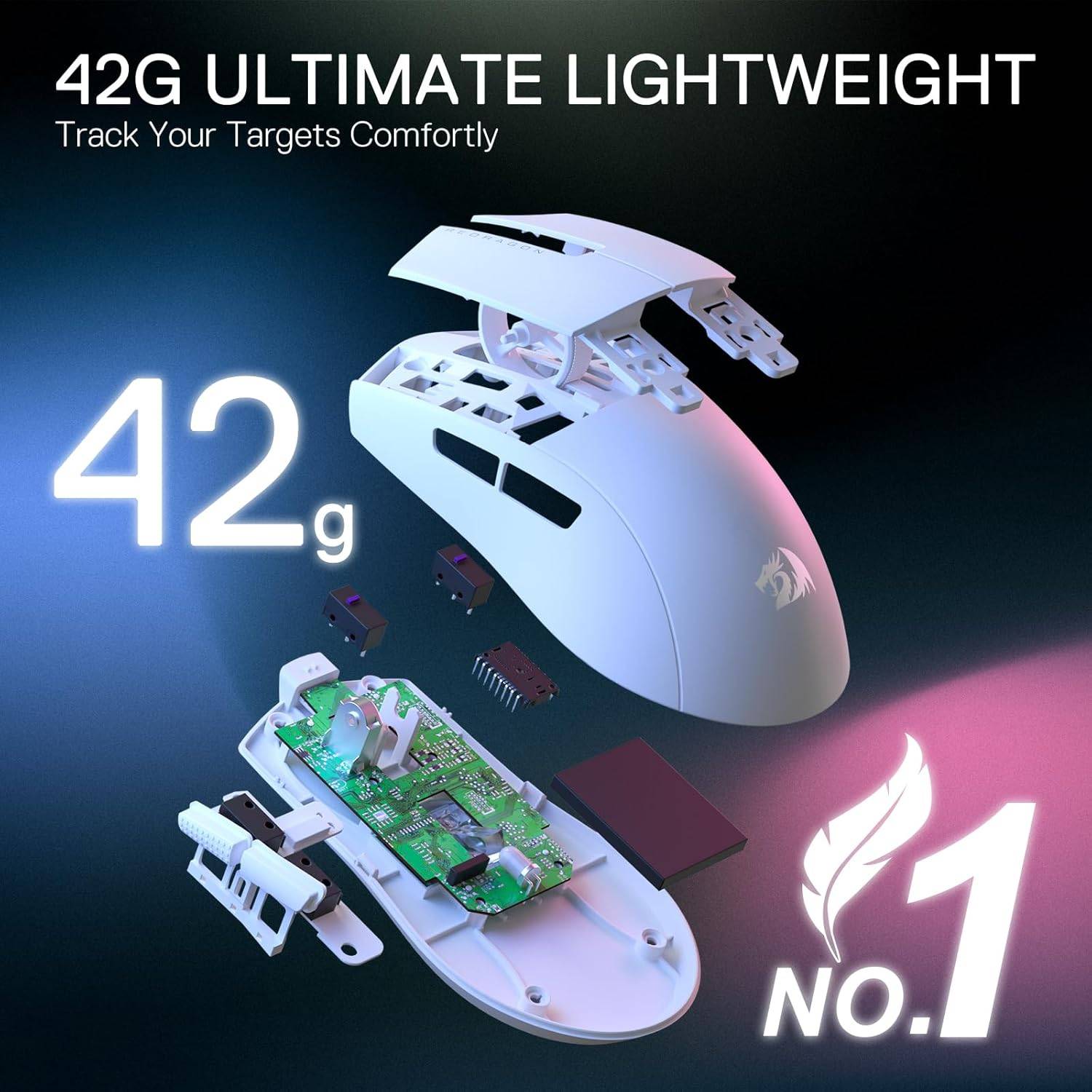 Redragon King M724W Wireless Gaming Mouse - White | High Precision, Ergonomic Design for PC & Laptop Gamers | Perfect for FPS, MOBA & MMO Gaming