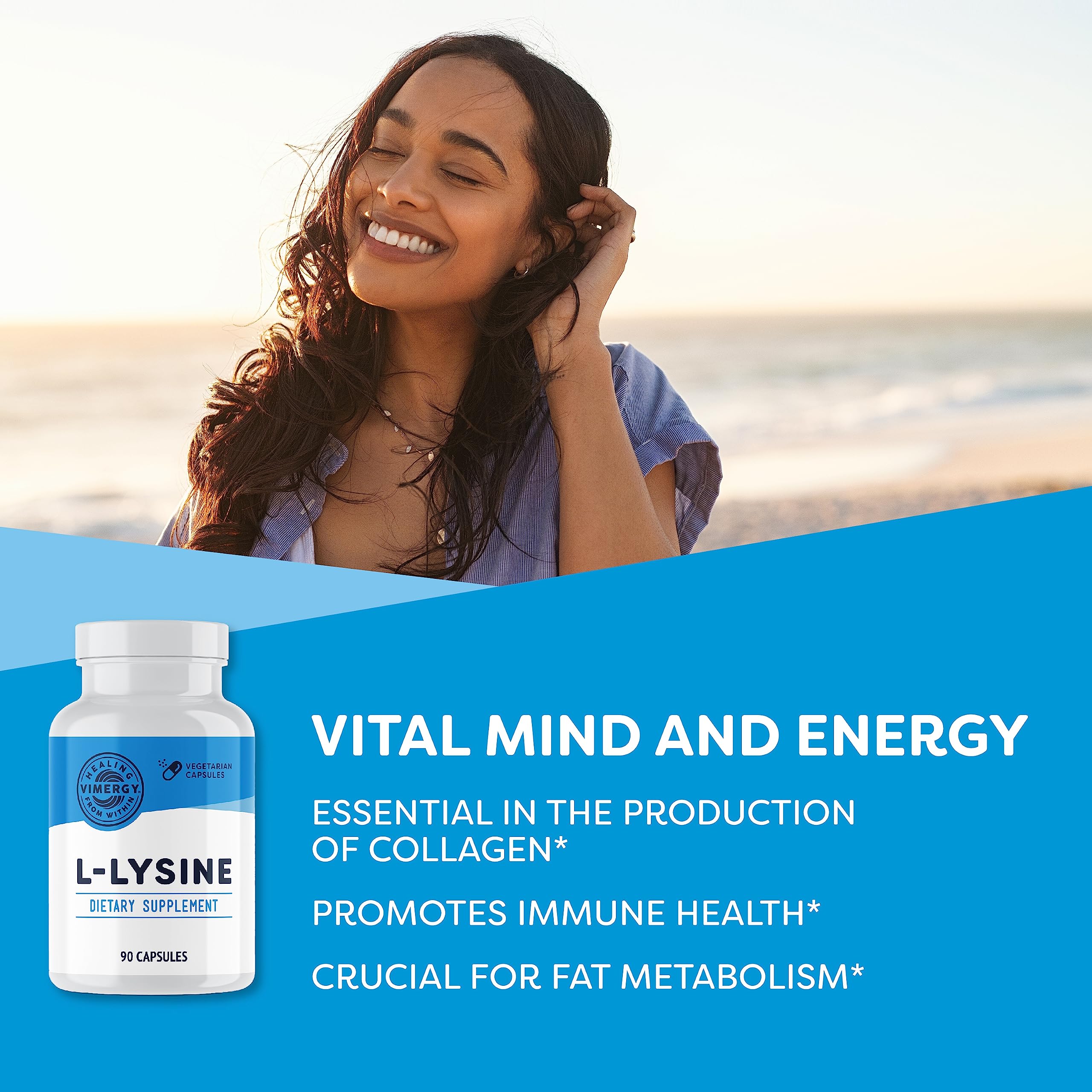 Vimergy L-Lysine 90 Capsules - Vegan Non-GMO Gluten-Free Supplement for Healthy Skin, Hair, Nails & Joint Support - Metabolism Booster - Perfect for Daily Wellness & Immune System Maintenance