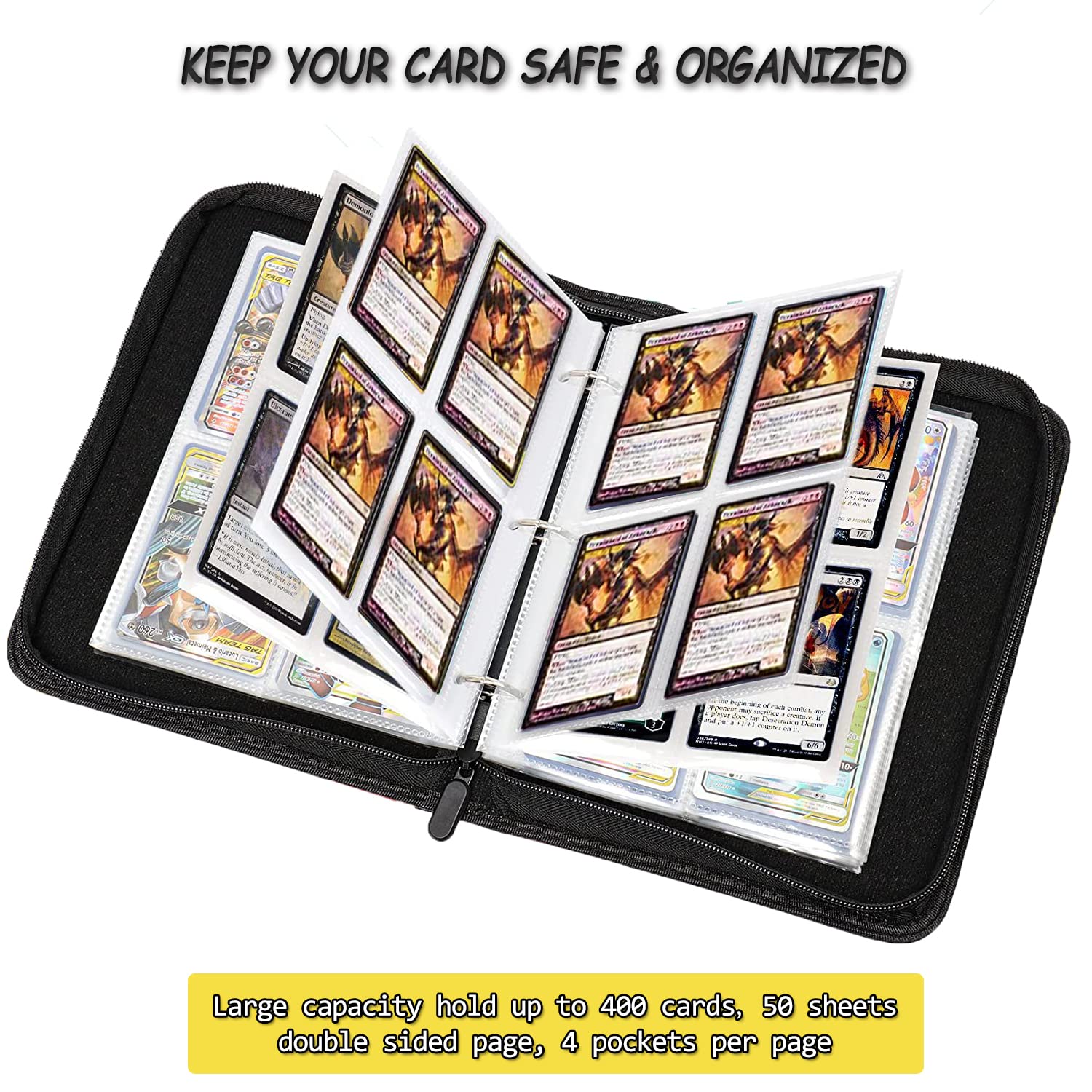 Premium Card Binder with 4-Pocket Sleeves - Holds 400+ TCG/MTG Cards | Waterproof Portable Trading Card Organizer for Collectors | Perfect for Game Nights, Tournaments & Card Storage