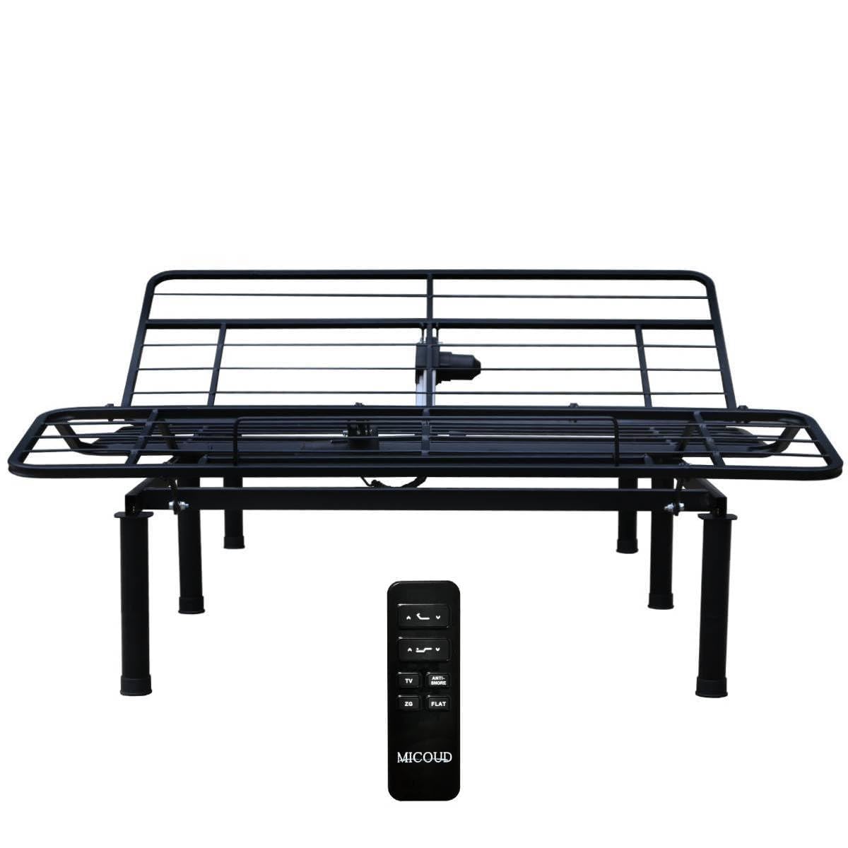 Adjustable Bed Frame with Head and Feet Tilt - Zero Gravity Position, Wireless Remote Control, Quiet Motor, Supports 705 lbs - Queen Size Black - Perfect for Back Pain Relief, Reading & Watching TV in Bed