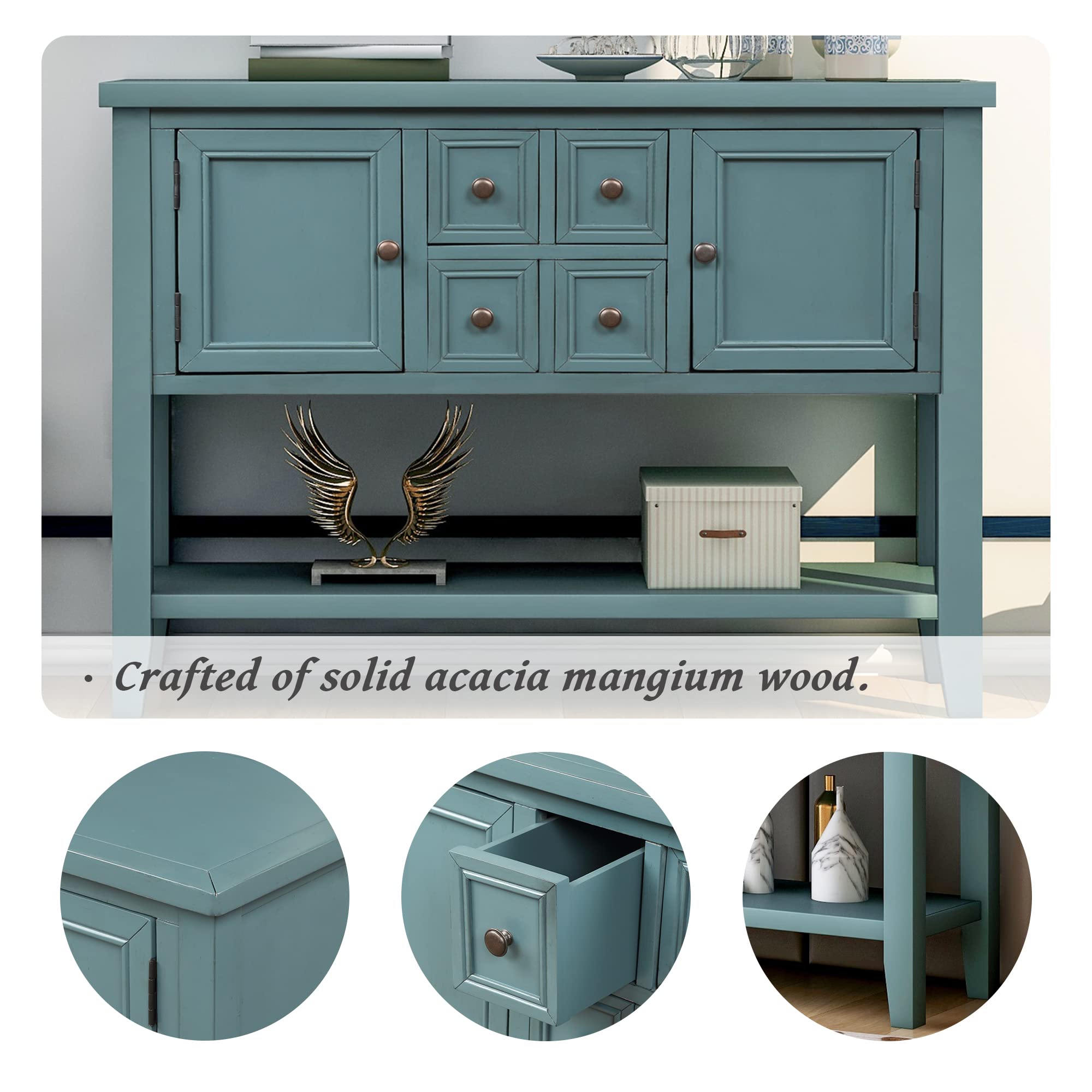 Merax Wood Farmhouse Buffet Table with Storage Shelf, 2 Drawers & Cabinets - Coffee Bar Cabinet for Living Room, Dining Room & Kitchen (Dark Blue) - Perfect for Entertaining Guests & Organizing Dishes