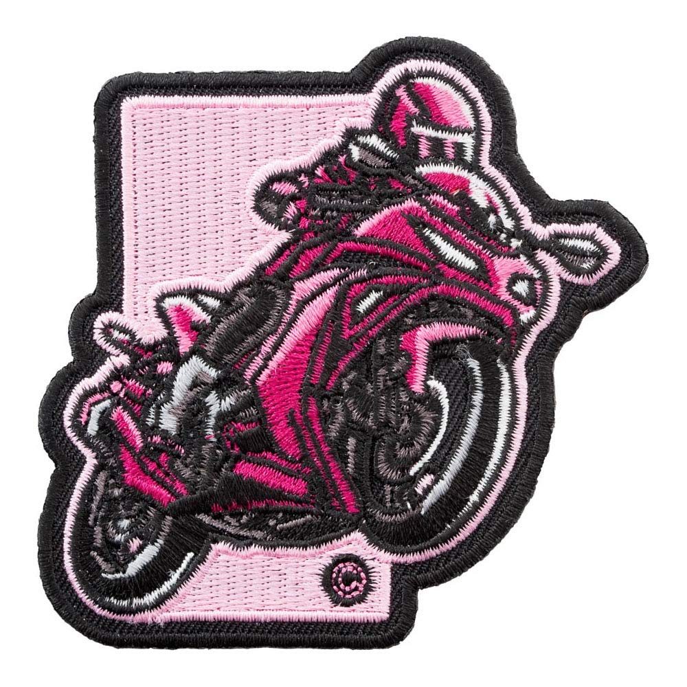 Motorcycle Rider Pink Iron On Patches for Clothing & Jeans - 3.25x3.25in Embroidered Biker Patch for Jackets, Bags, Vests - DIY Sew On Decorative Patches for Women Riders | Perfect for Biker Gangs, Motorcycle Clubs & Customizing Denim