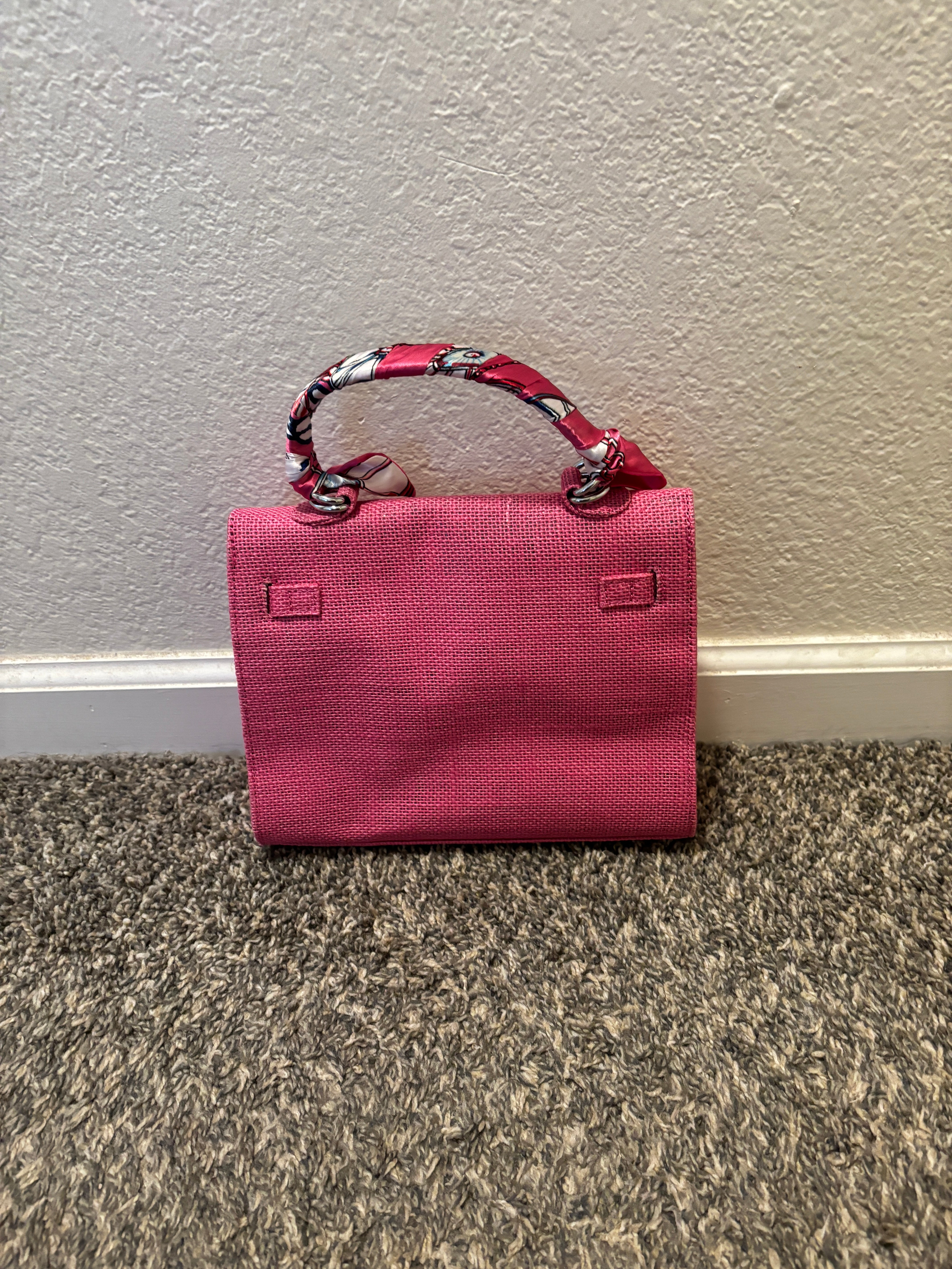 French Style Jute Mini Crossbody Bag for Women - Pink Boho Tote Shoulder Bag - Perfect for Beach, Shopping & Casual Outings