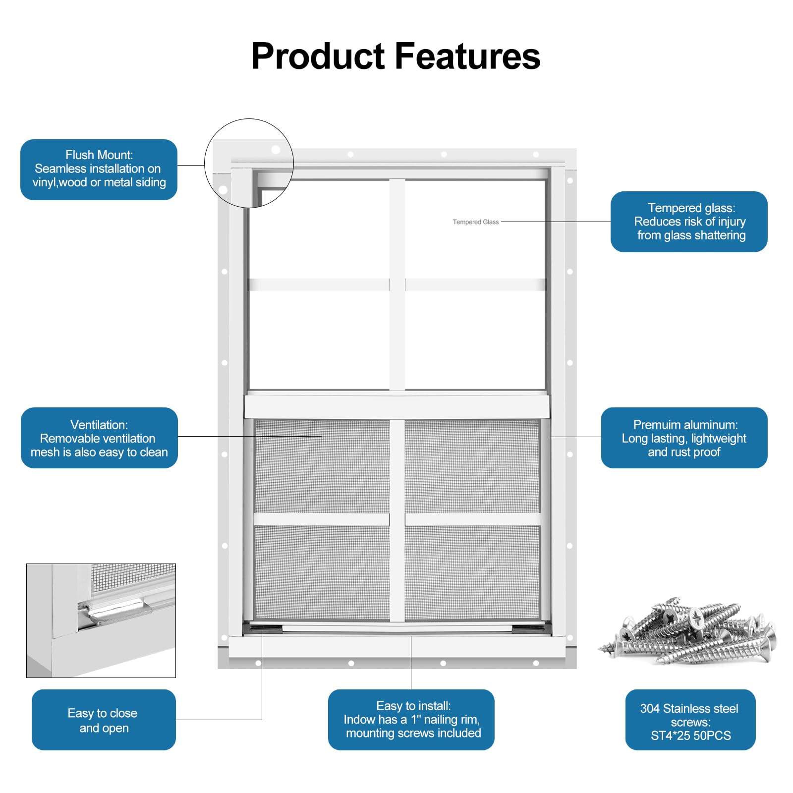 2 Pack White Flush Mount Shed Windows 21