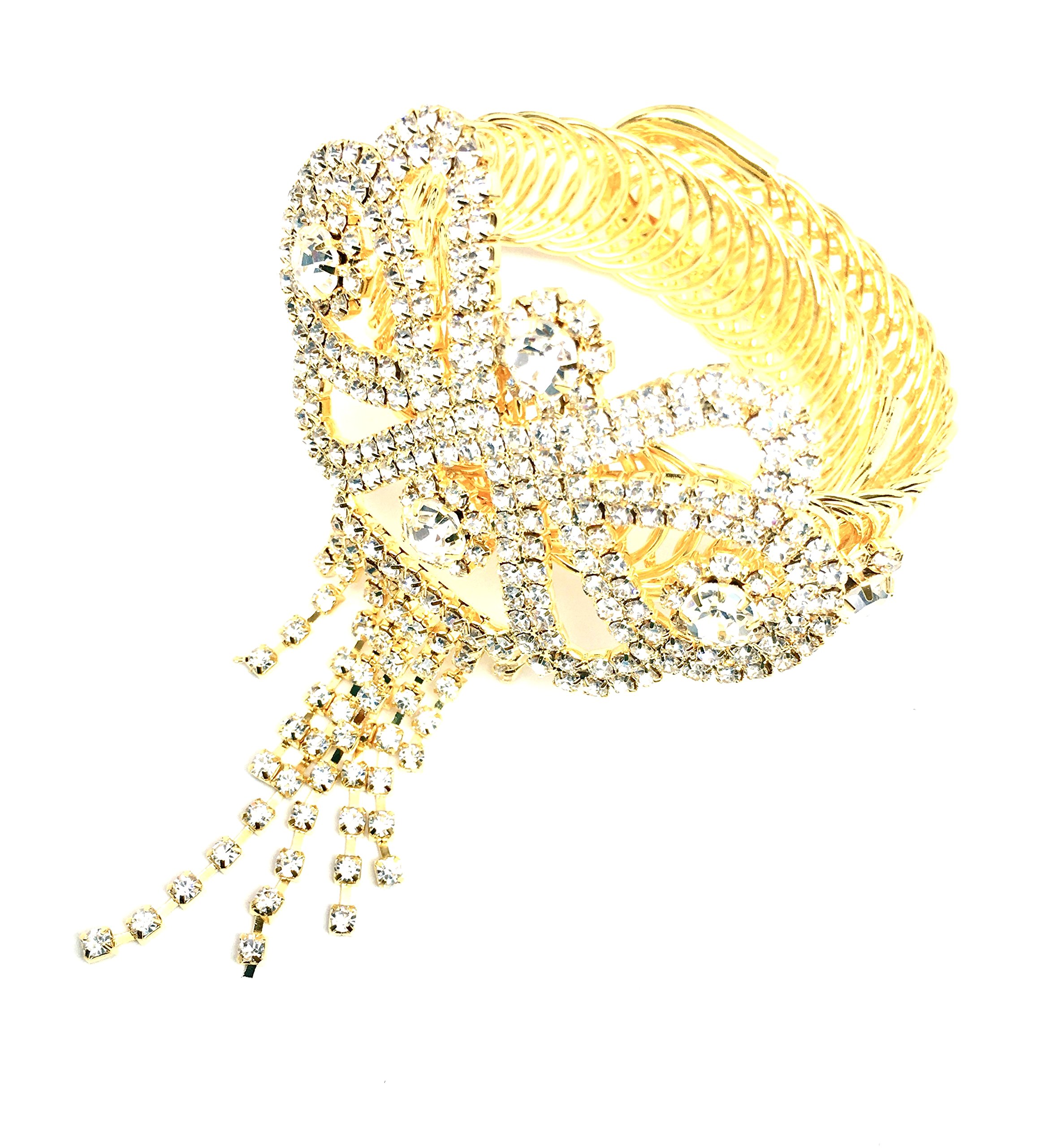 Trendy Rhinestone Bow Arm Cuff Bracelet Anklet for Women - Elegant Fashion Jewelry for Parties, Weddings & Special Occasions - AZABRH012-GCL