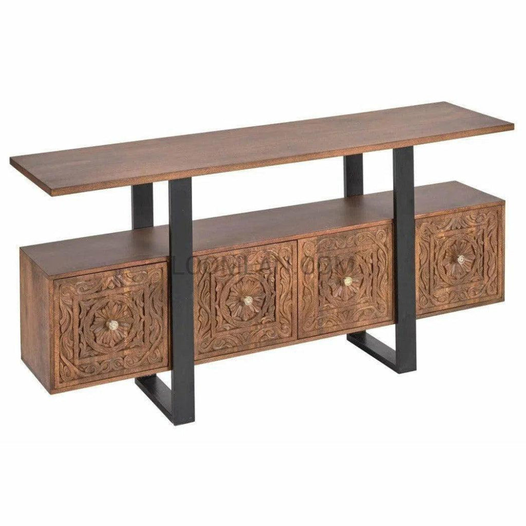 70Doors Boho Console Table - Rustic Wood Entryway Table for Hallway, Living Room & Bedroom | Farmhouse Style Sofa Table with Storage Shelf | Perfect for Home Decor & Small Spaces