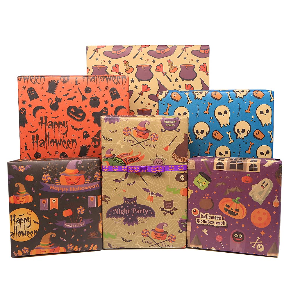 Halloween Gift Wrap Paper - 12 Sheets Eco-Friendly Recycled Kraft Wrapping Paper for Kids (20