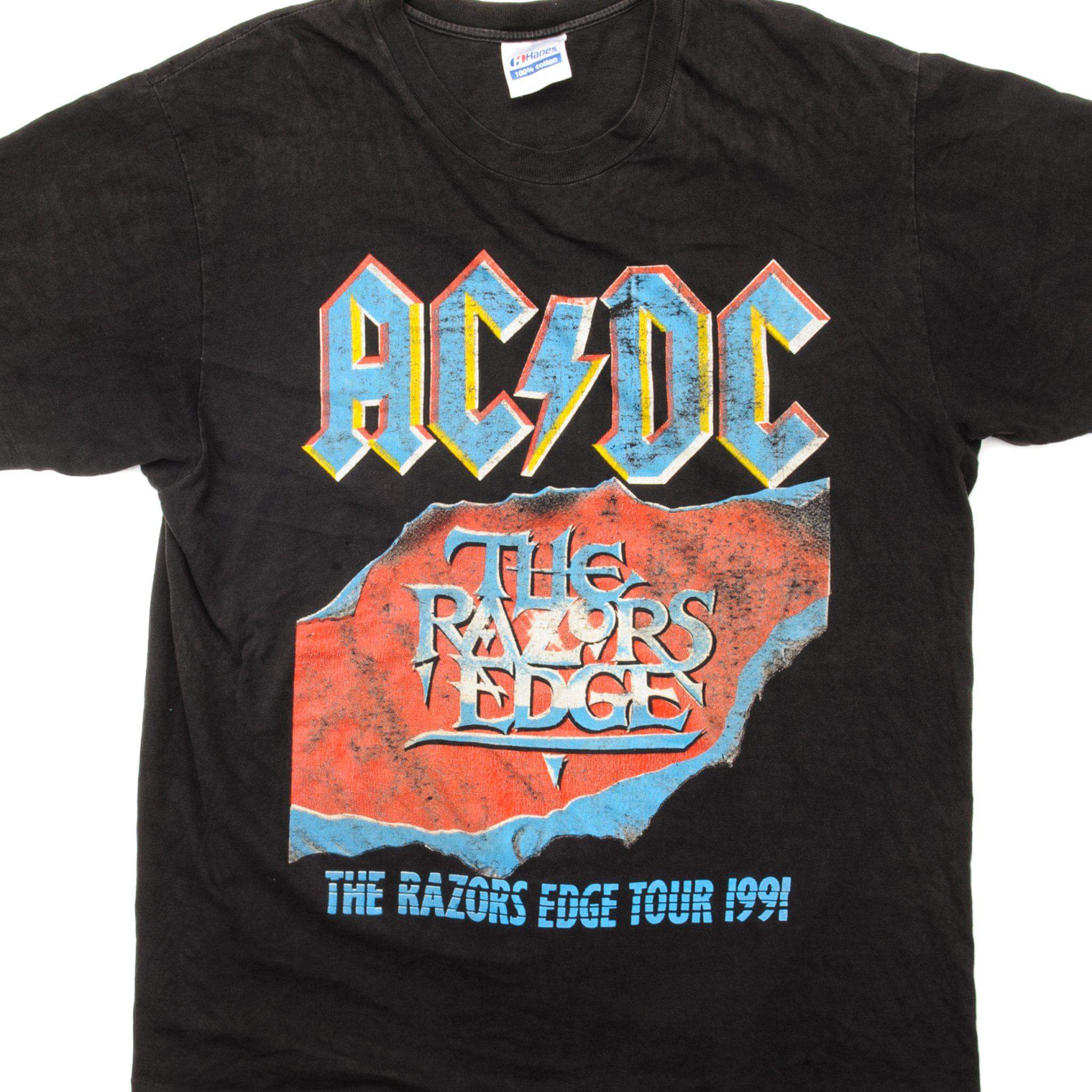 Vintage ACDC The Razors Edge Tour 1991 T-Shirt - Large Size, Made in USA - Perfect for Concerts, Rock Music Fans & Vintage Collectors
