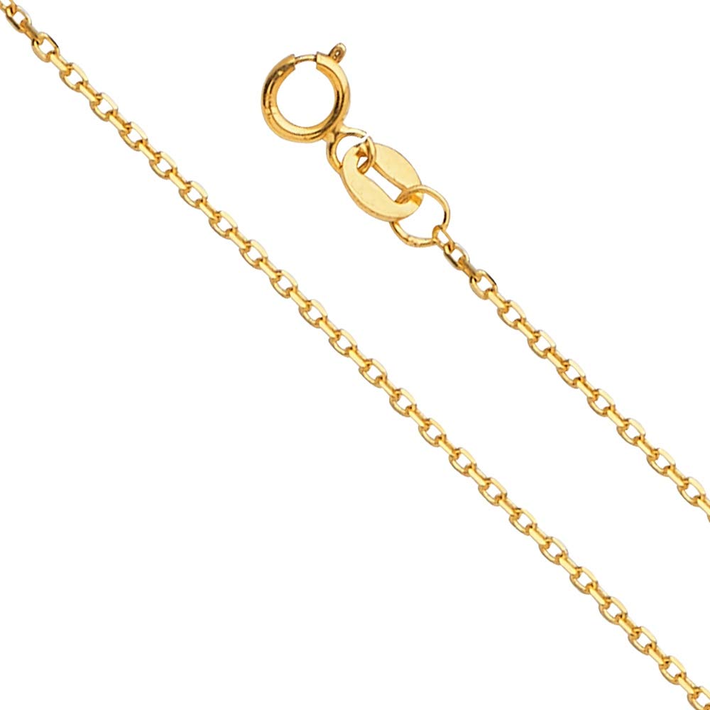 14K Yellow Gold 1.2mm Angle Cut Oval Rolo Chain Necklace for Women - Adjustable Length 16 18 20 22 Inches - Elegant Everyday Jewelry & Perfect Gift for Her