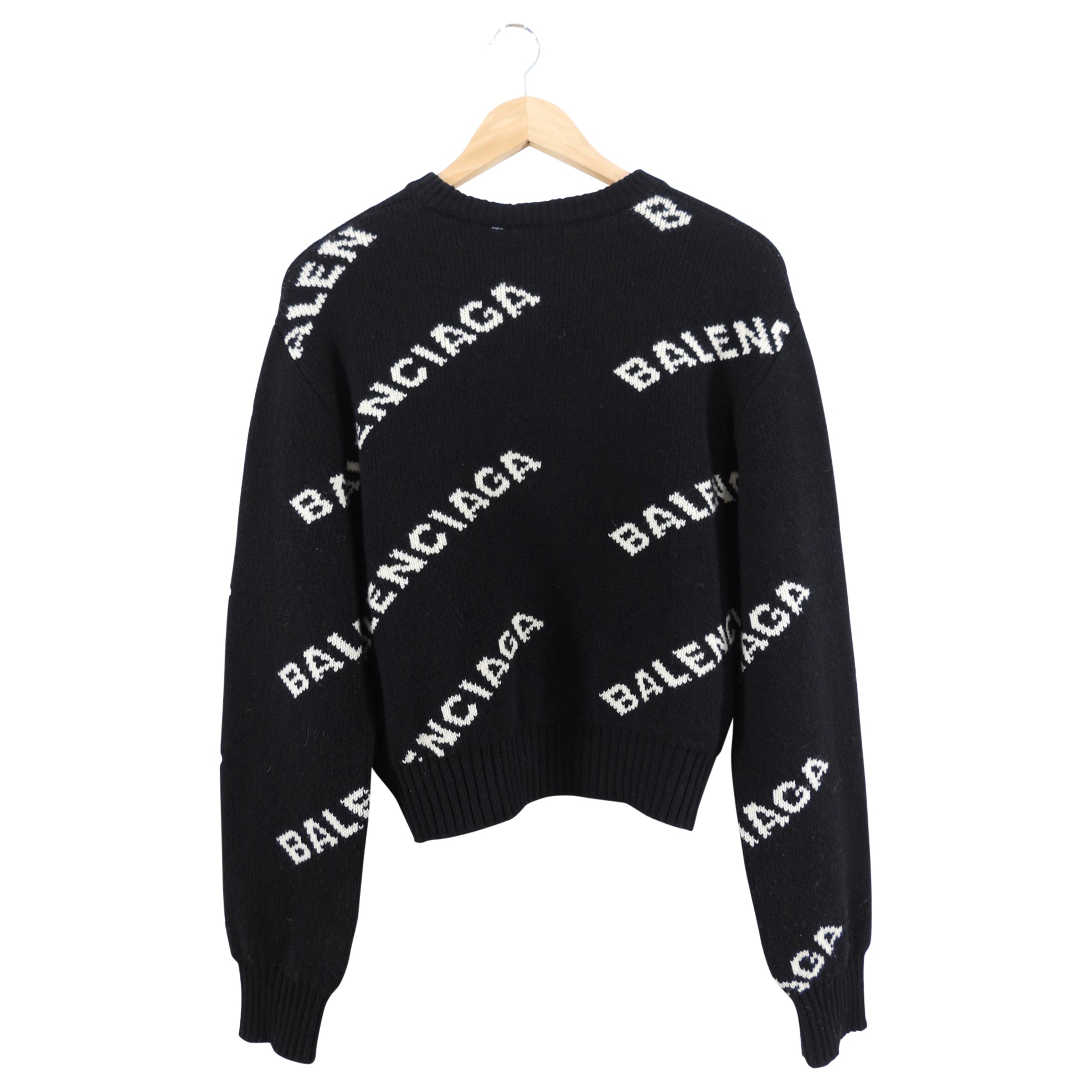 Balenciaga Black & White Knit Logo Crop Sweater for Women - Trendy Streetwear Fashion Top for Casual Outings & Night Out